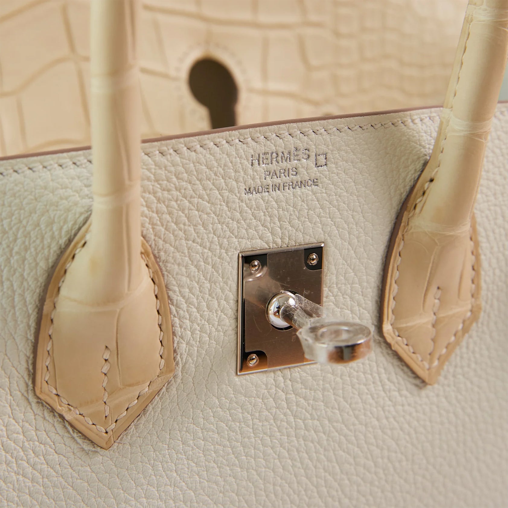 Hermès Birkin Touch 25 Togo, Alligator Mushroom/Vanille Matte Palladium Hardware