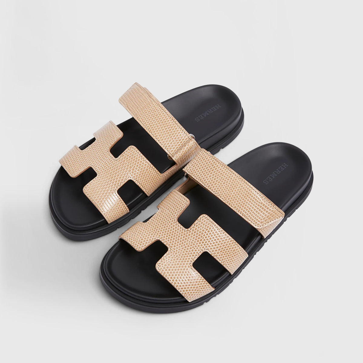 Hermes Black and Tan Sandals Authentic Hermes Black Toile Calfskin Leather Rafaella  main image 4