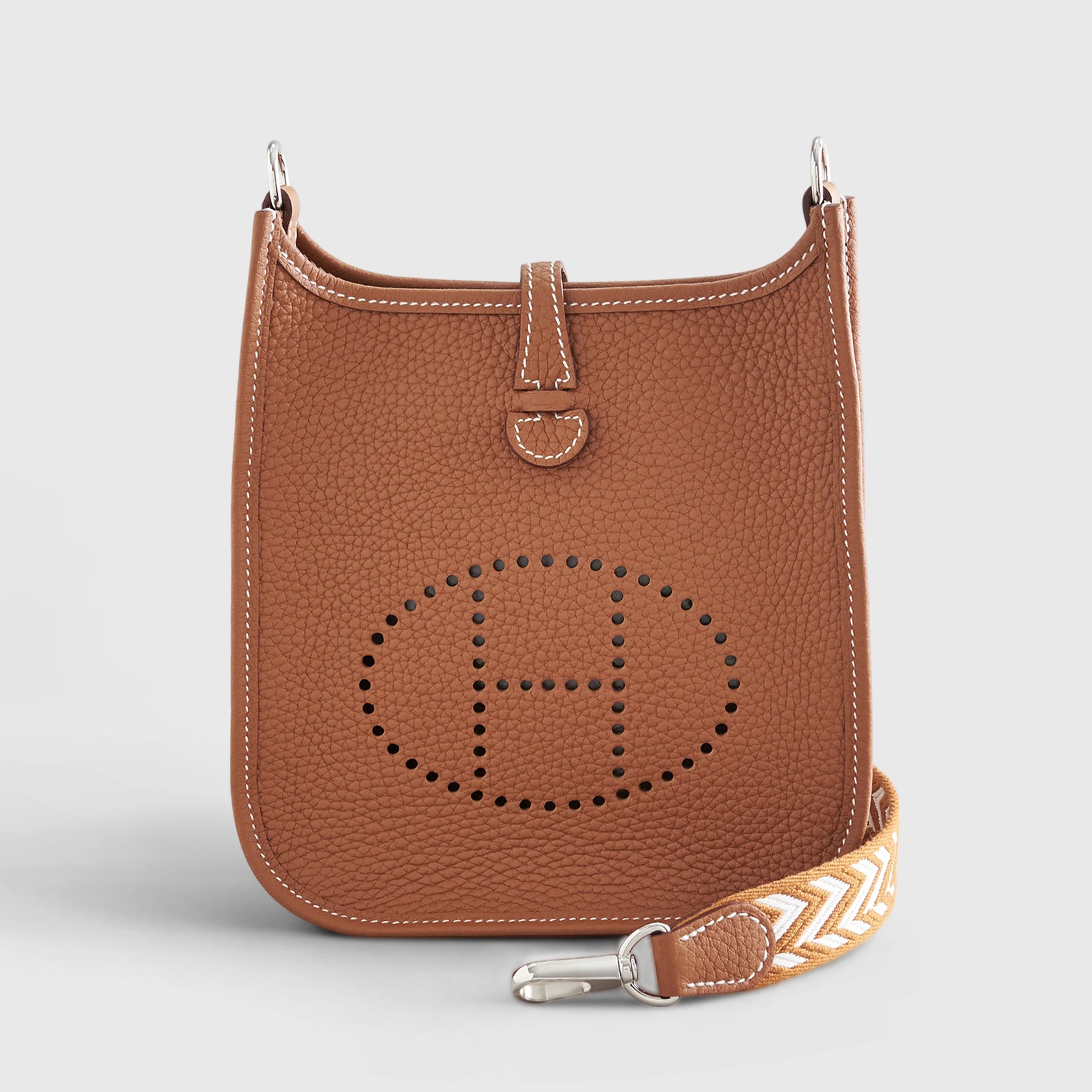 Hermès Evelyne Mini Clemence Gold w/ Gold/White Strap Palladium Hardware - eliteUSA