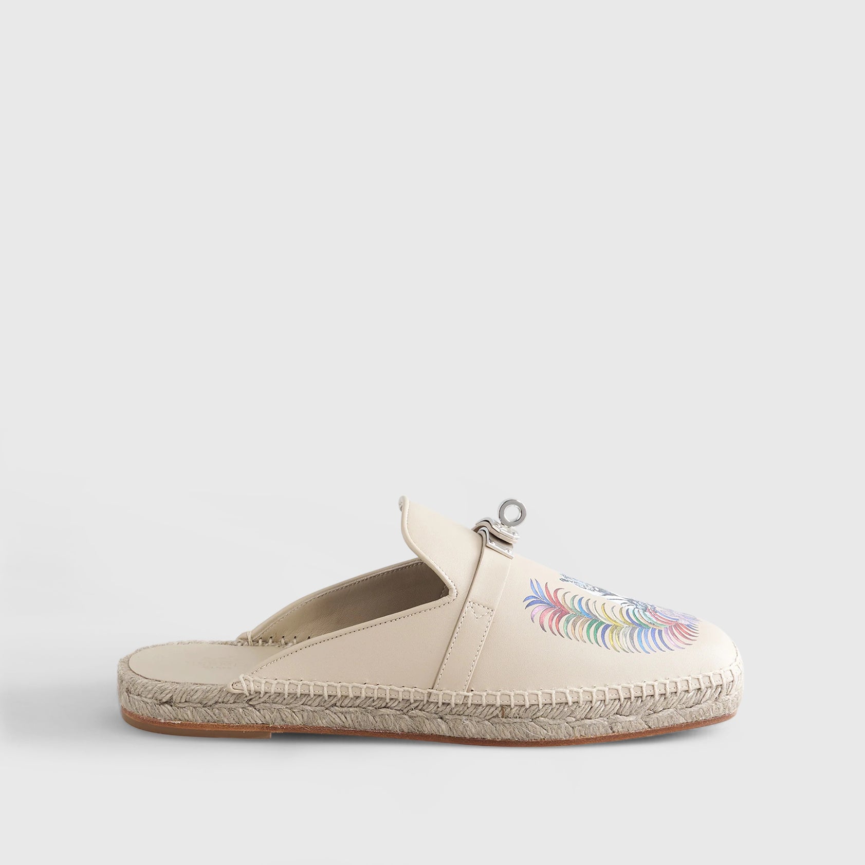Hermès Feria Espadrille Gum White / Multicolor Royal Tiger Print Palladium Hardware