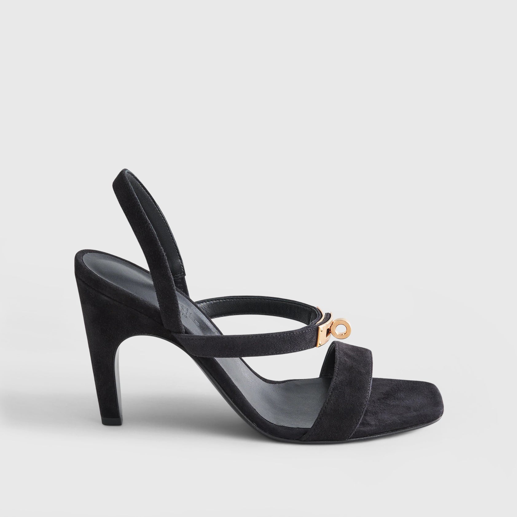 Hermès Glamour 95 Sandal Suede Black Rose Gold Hardware