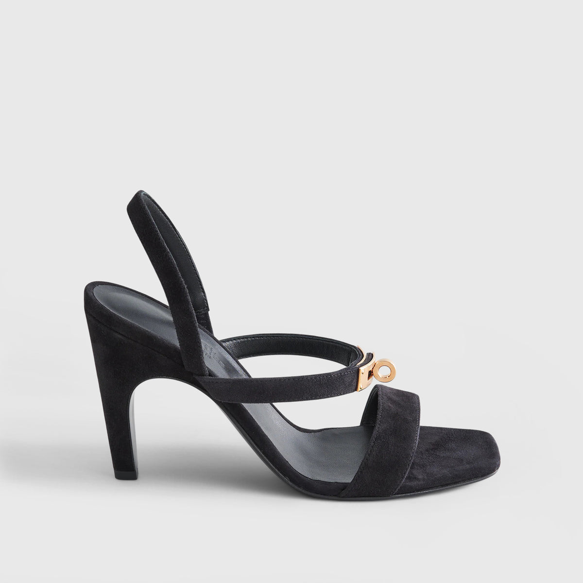 Hermès Glamour 95 Sandal Suede Black Rose Gold Hardware display picture 2