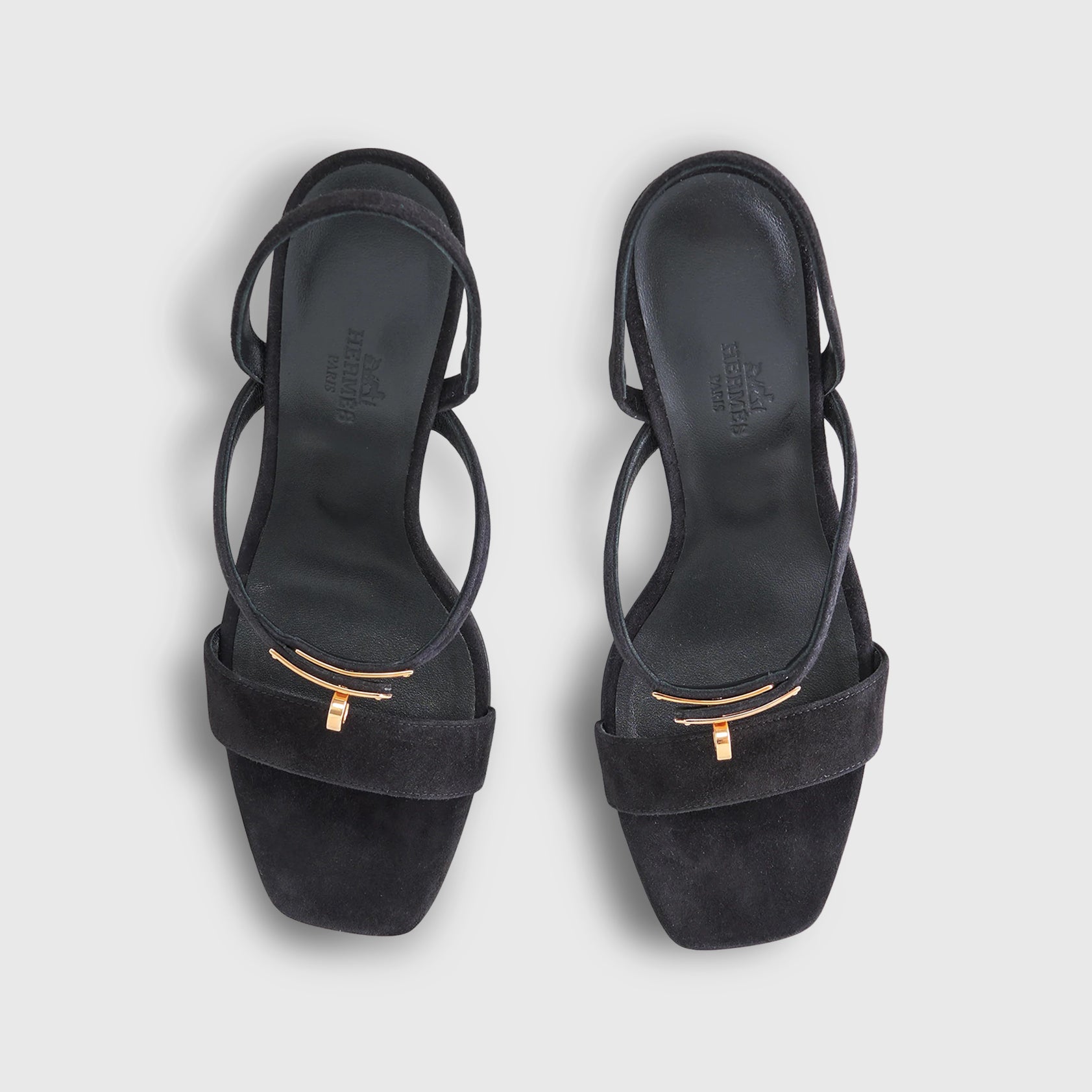 Hermès Glamour 95 Sandal Suede Black Rose Gold Hardware