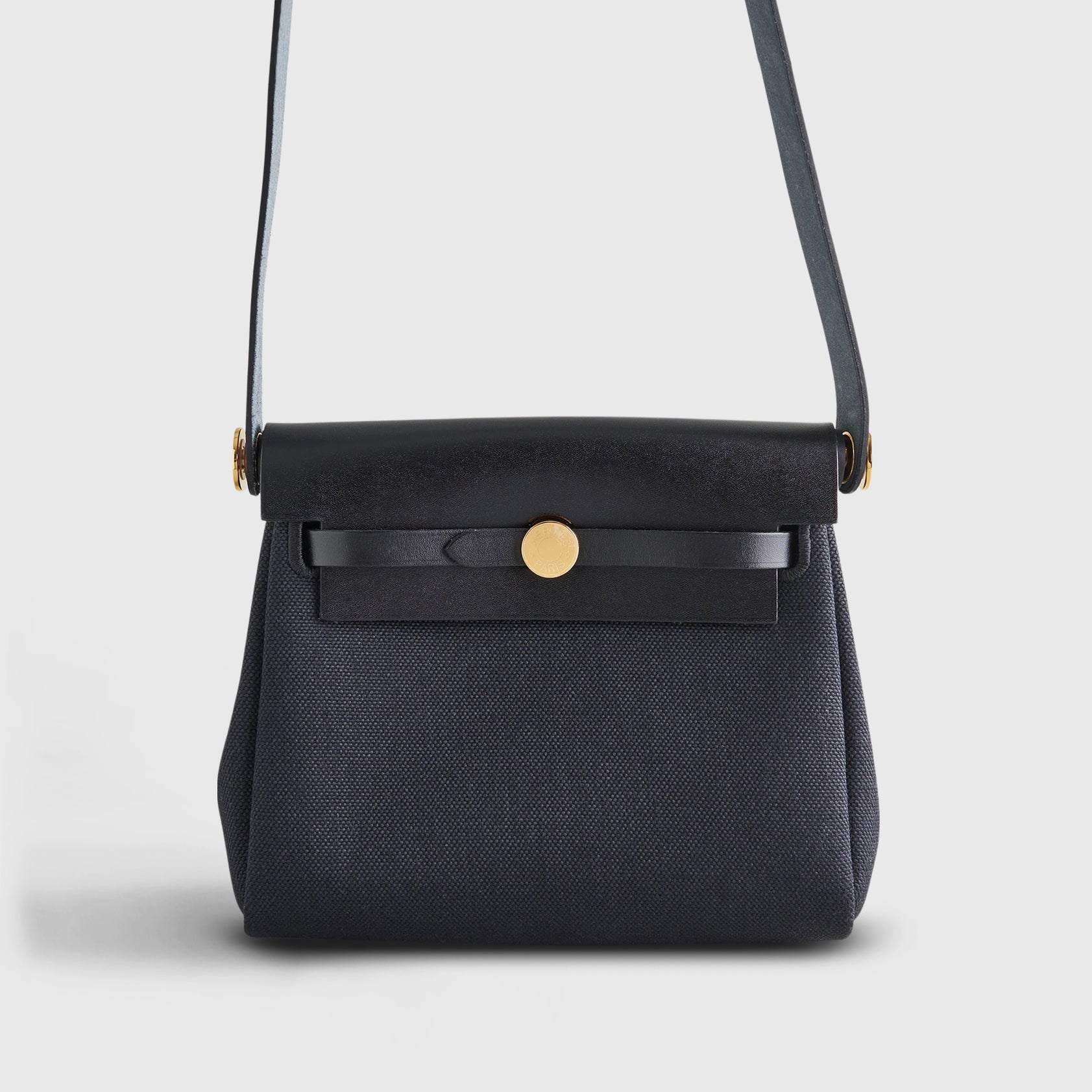 HERMES 25S MINI HERBAG 20 IN NAVY BLUE CANVAS GOLD HARDWARE