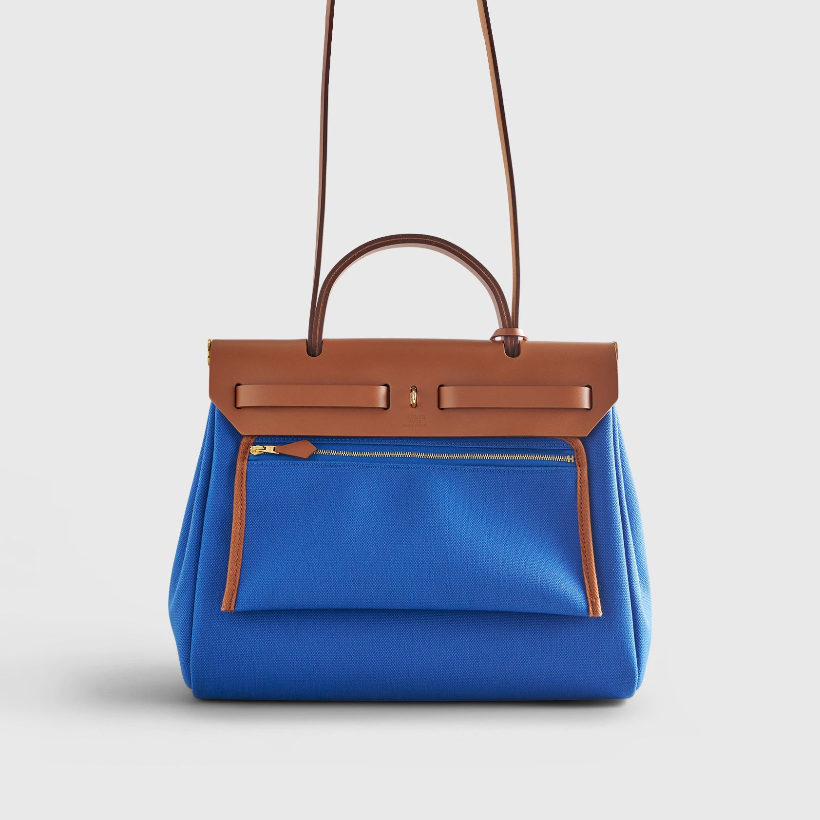 Hermès Herbag Zip 31 Blue France/Fauve Gold Hardware