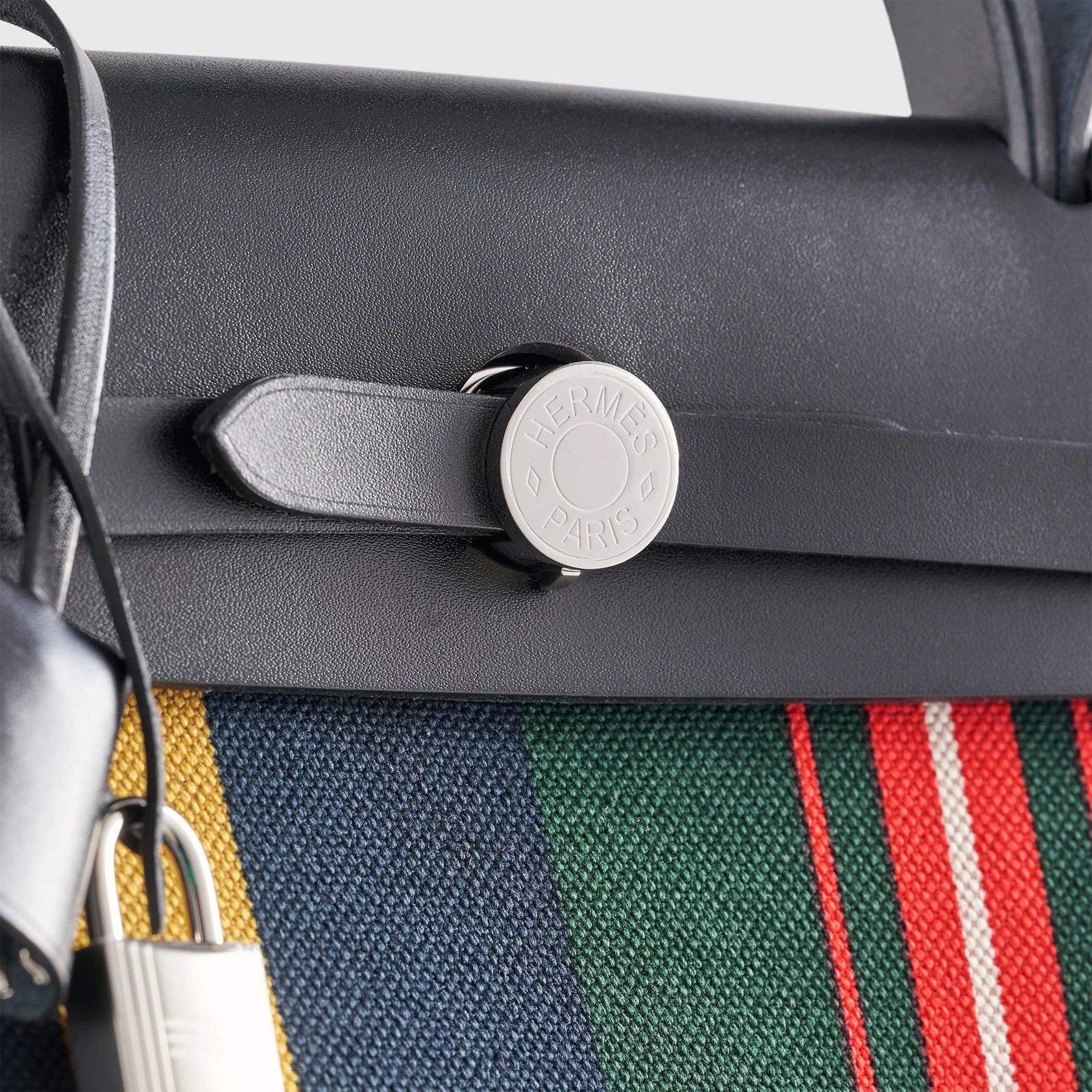 Hermès Herbag Zip 31 Ecru/Beige/Vert Fonce/Black V Striped Palladium Hardware