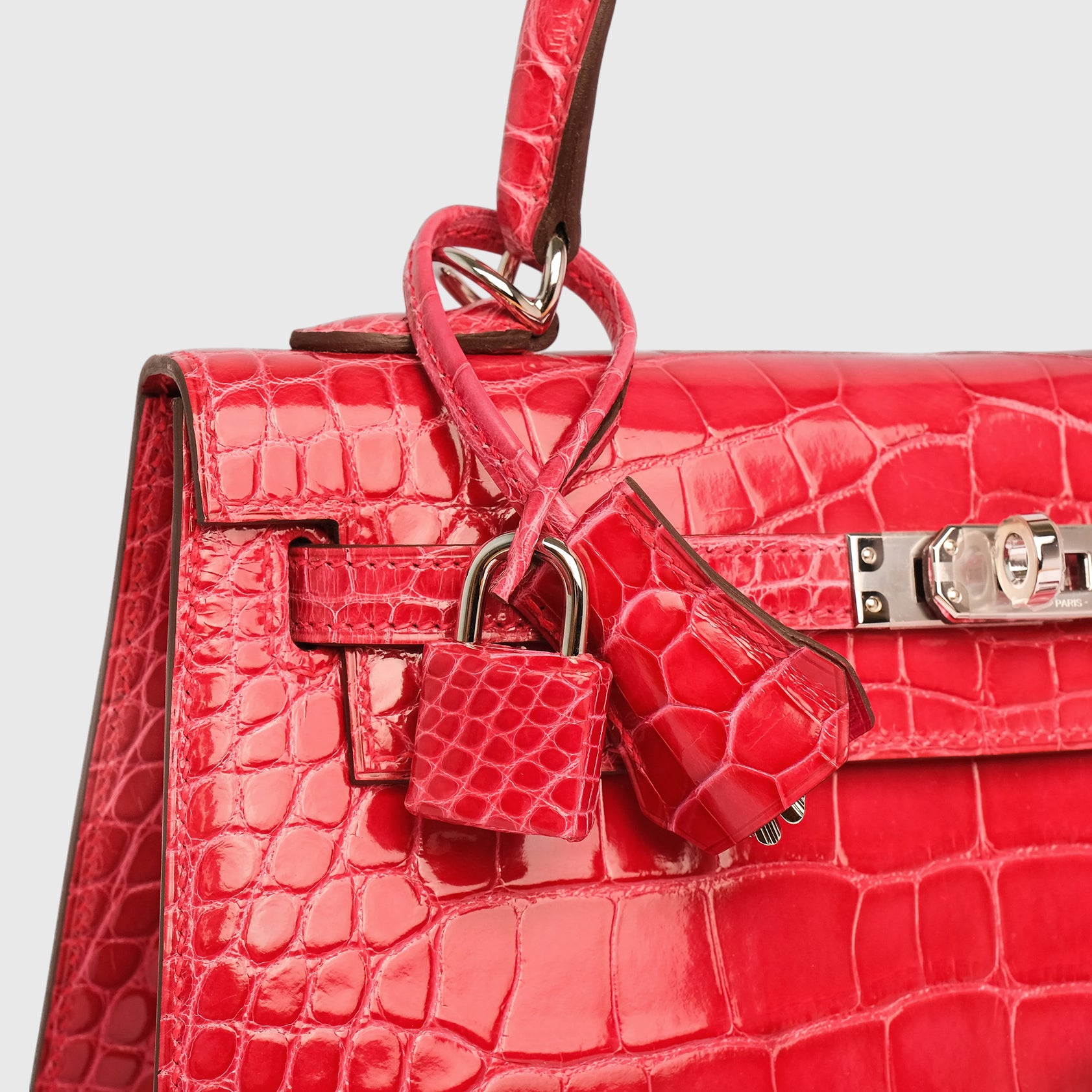 Hermès Kelly 25 Alligator Rose Extreme Shiny Palladium Hardware - eliteUSA