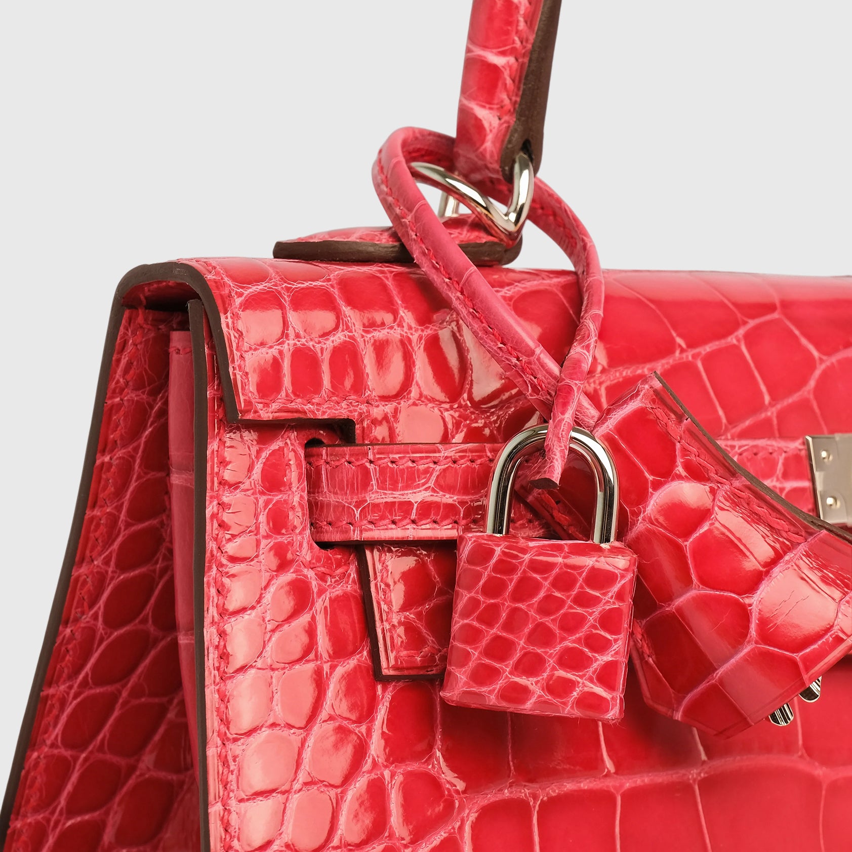 Hermès Kelly 25 Alligator Rose Extreme Shiny Palladium Hardware - eliteUSA