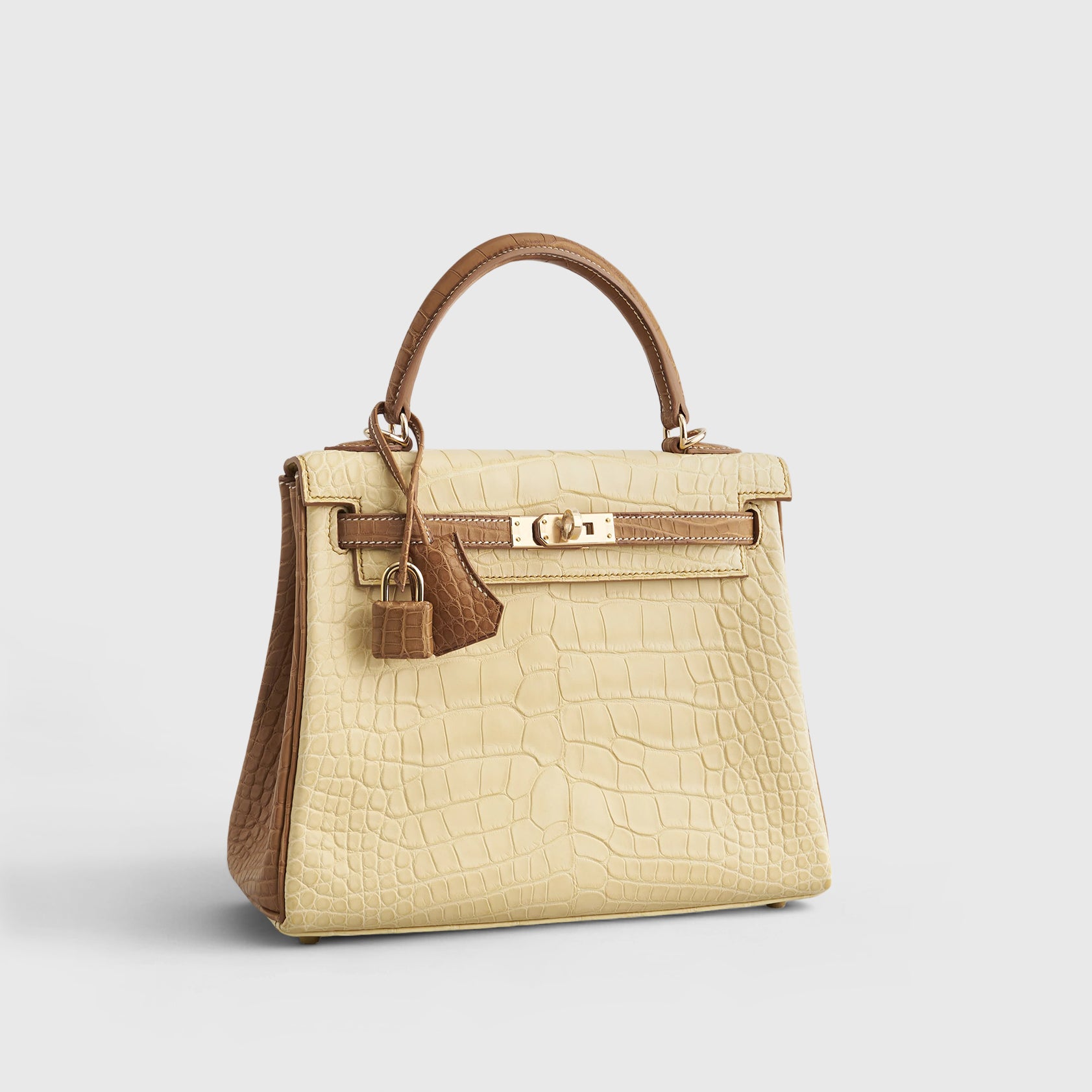 Hermès Kelly 25 Alligator Vanille / Gold Sellier HSS Matte Rose Gold Hardware - eliteUSA