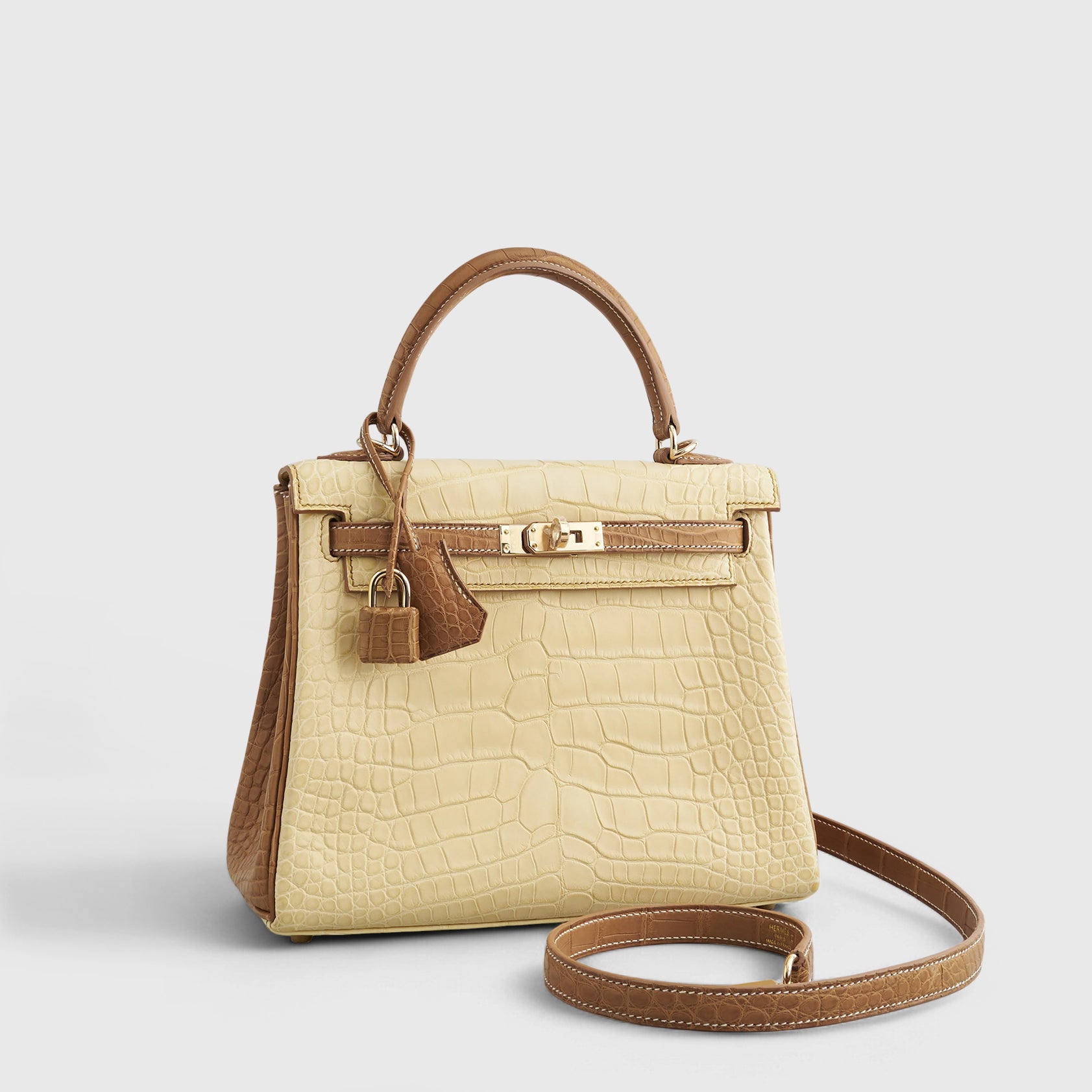 Hermès Kelly 25 Alligator Vanille / Gold Sellier HSS Matte Rose Gold Hardware - eliteUSA