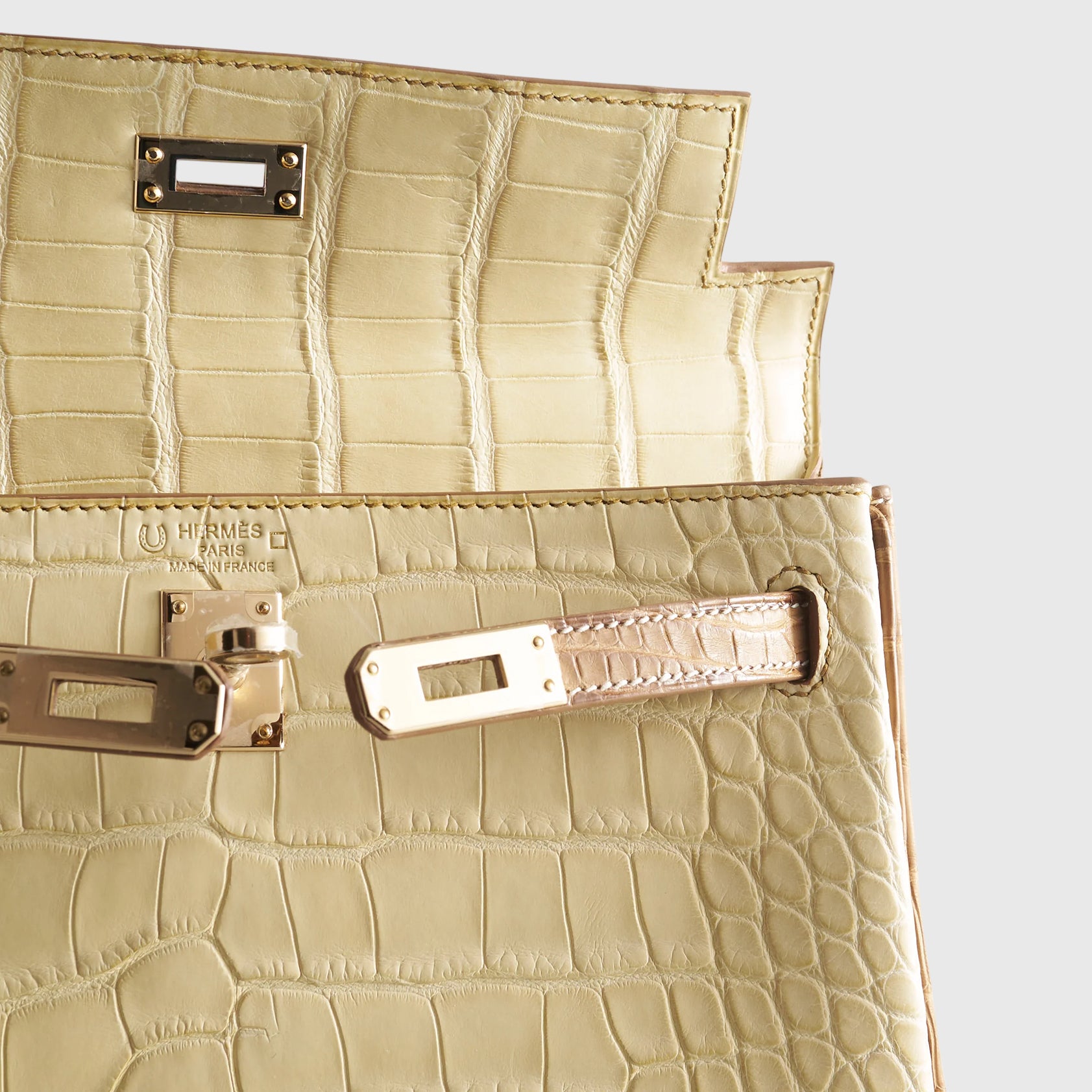 Hermès Kelly 25 Alligator Vanille / Gold Sellier HSS Matte Rose Gold Hardware - eliteUSA