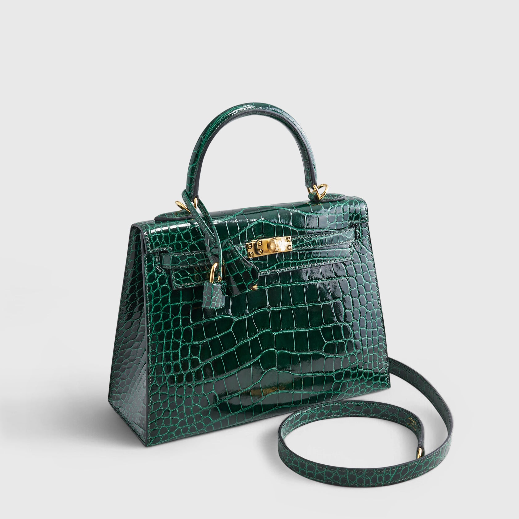 Hermès Kelly 25 Alligator Vert Fonce Shiny Gold Hardware - eliteUSA