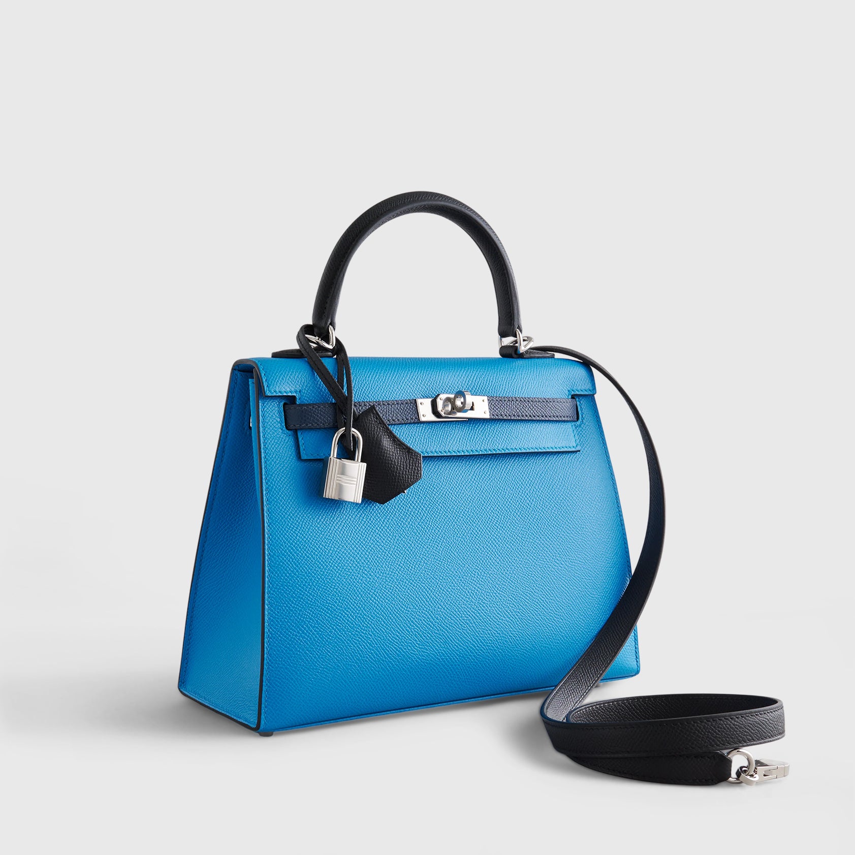 Hermès Kelly 25 Epsom Blue Zanzibar/Blue de Prusse/Black Sellier Palladium Hardware - eliteUSA