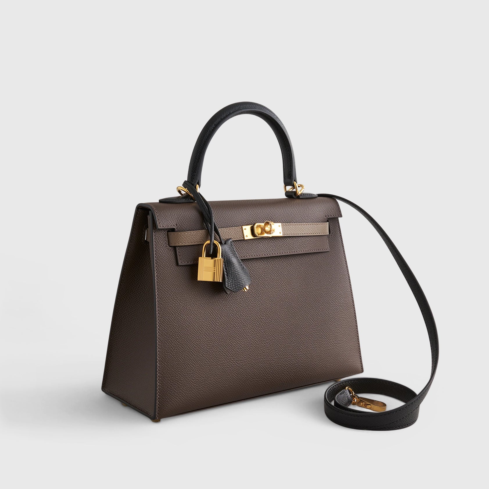 Hermès Kelly 25 Epsom Ecorce/Etoupe/Black Gold Hardware