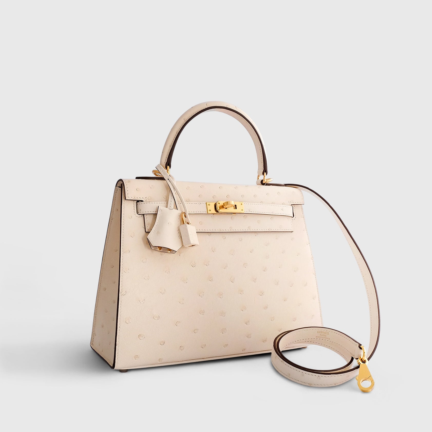 Hermès Kelly 25 Ostrich Nata Gold Hardware - eliteUSA