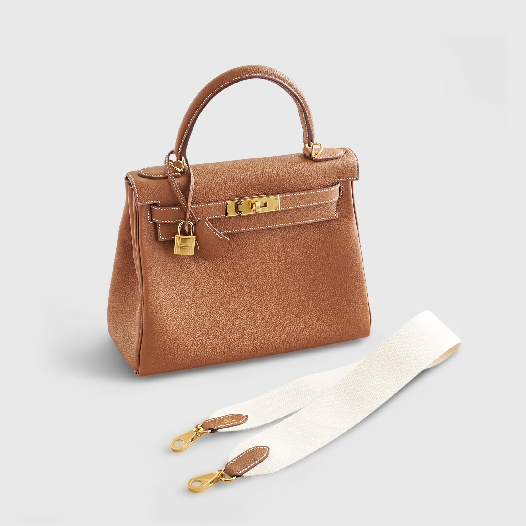 Hermès Kelly 28 Togo Gold Retourne w/Nata Strap Gold Hardware - eliteUSA