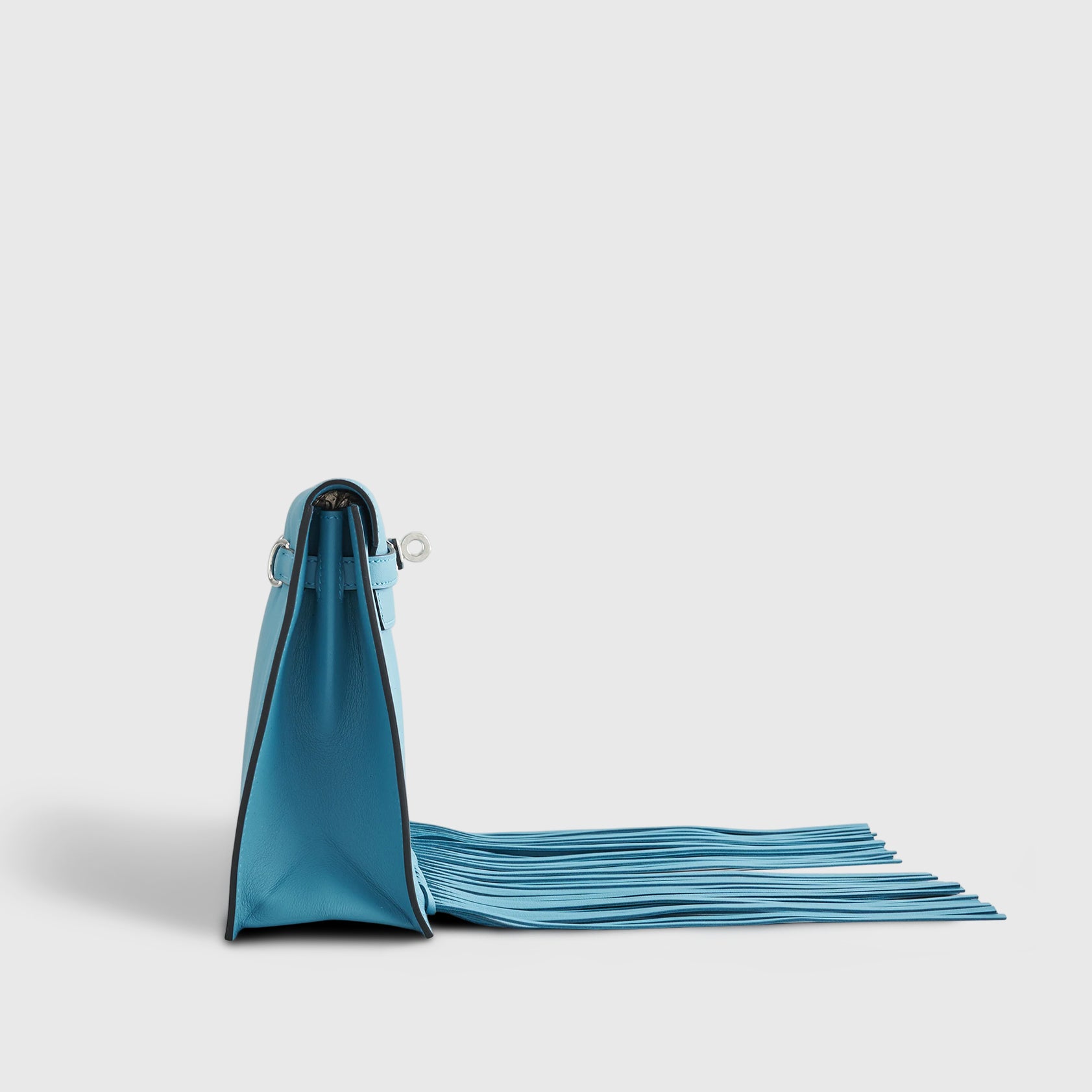 Hermès Kelly Danse II Anate w/ Fringe Swift Blue Jean Palladium Hardware