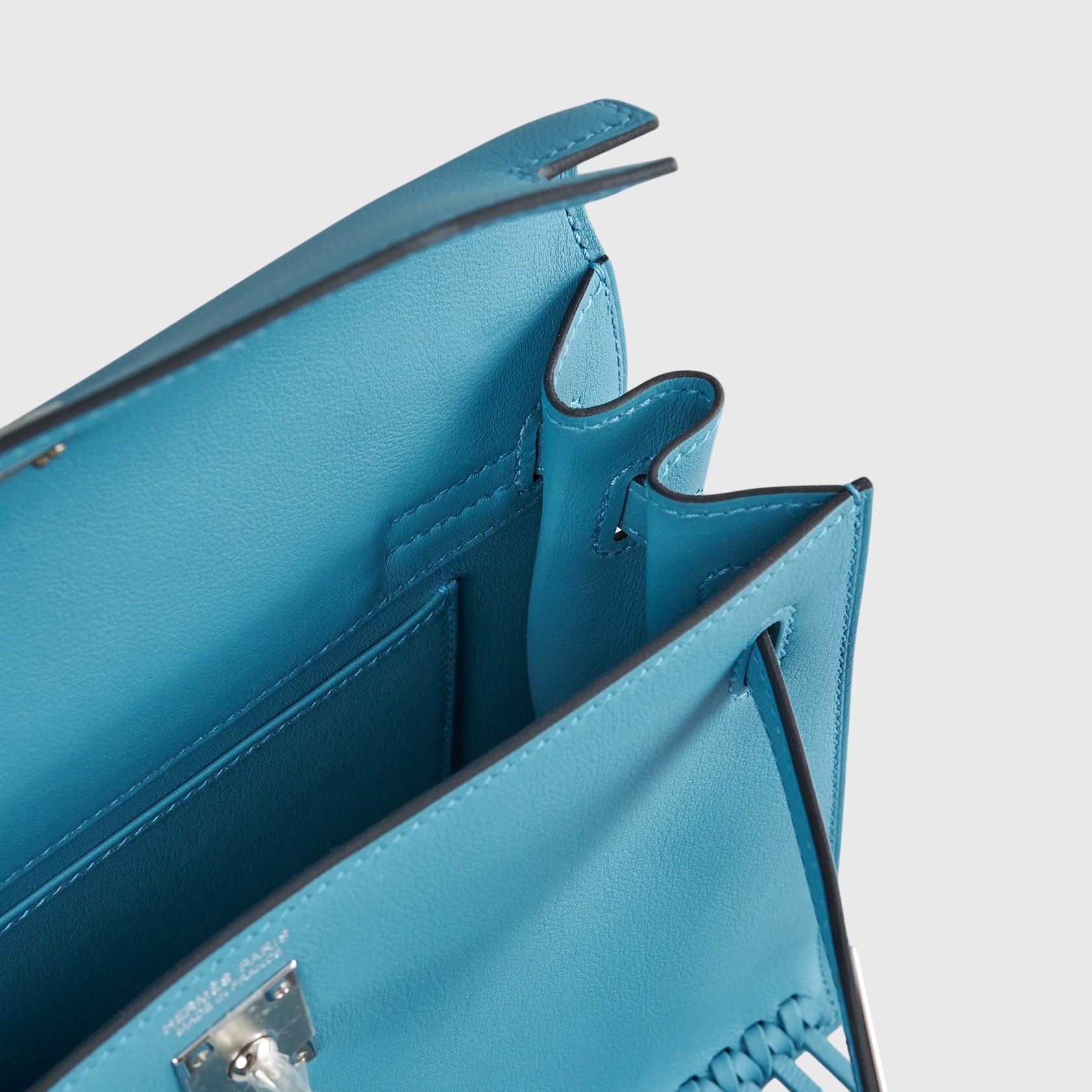 Hermès Kelly Danse II Anate w/ Fringe Swift Blue Jean Palladium Hardware