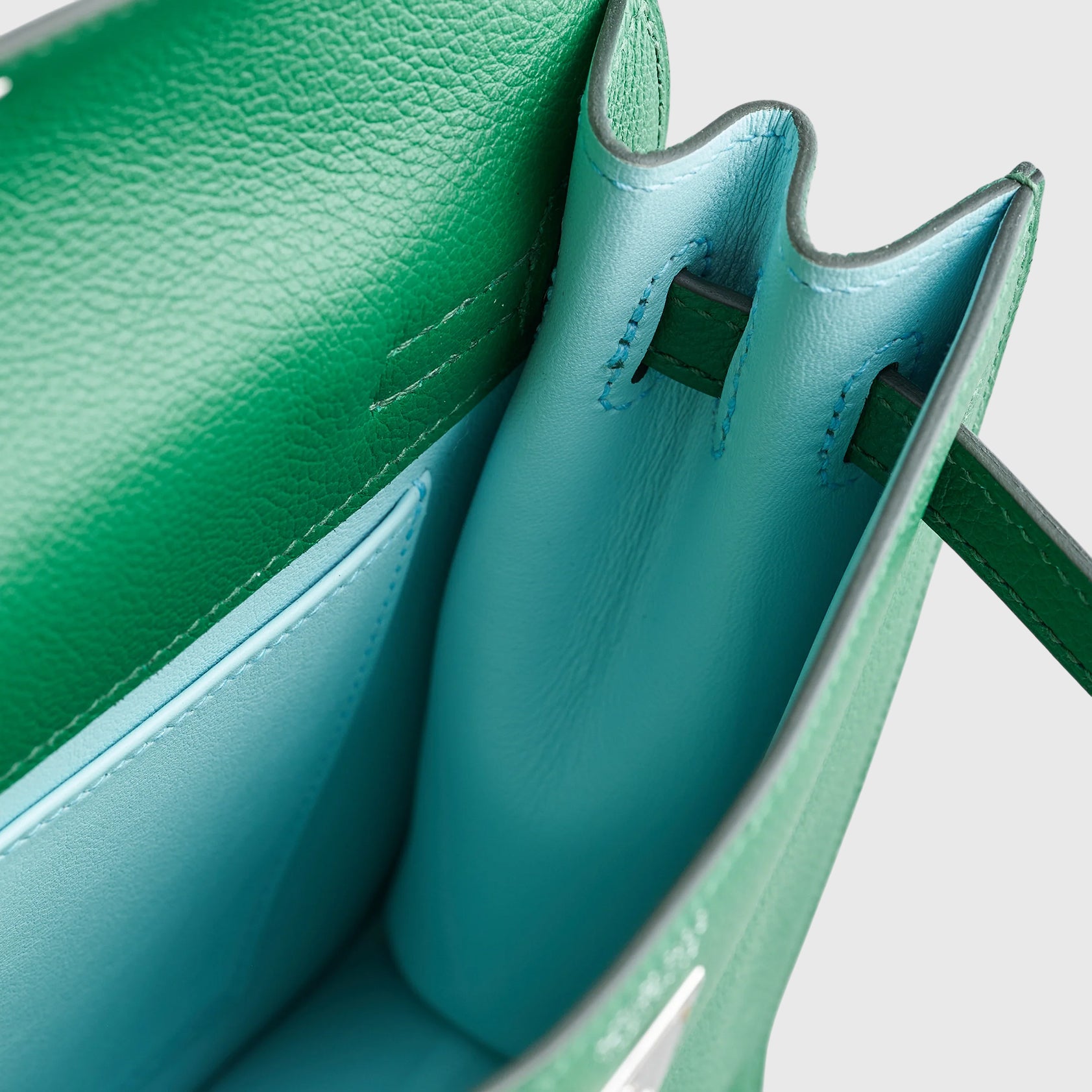 Hermès Kelly Danse II Evercolor Cactus / Blue Zephyr Palladium Hardware - eliteUSA