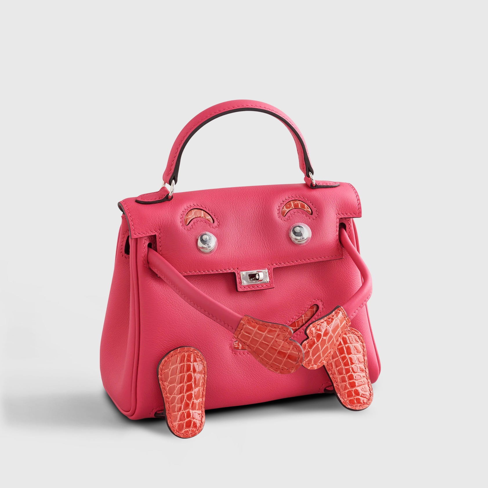 Hermès Kelly Doll Touch Mini Alligator, Swift Rose Mexico/Rouge de Coeur Palladium Hardware