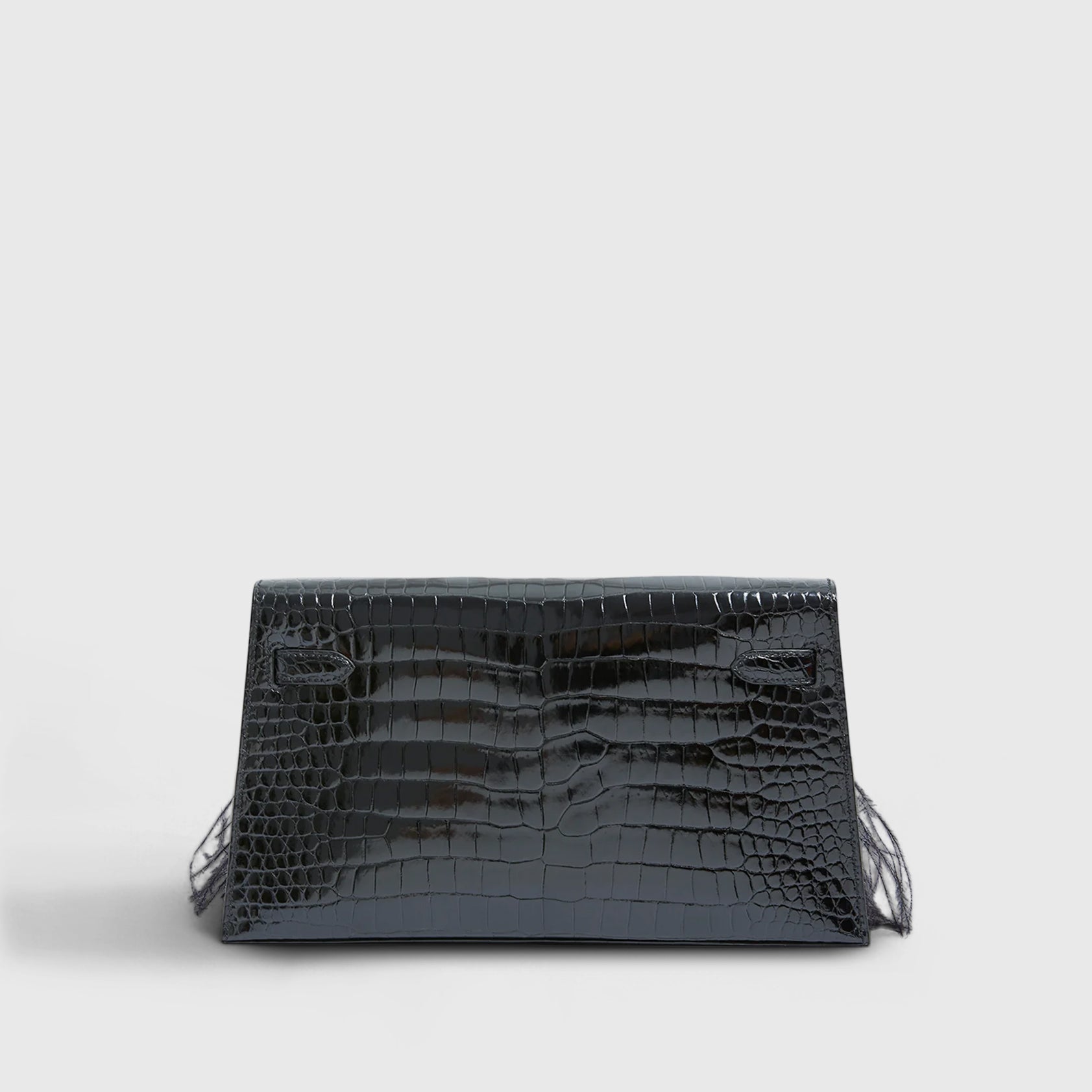 Hermès Kelly Elan Folie Croc Black Ostrich Feather Gold Hardware