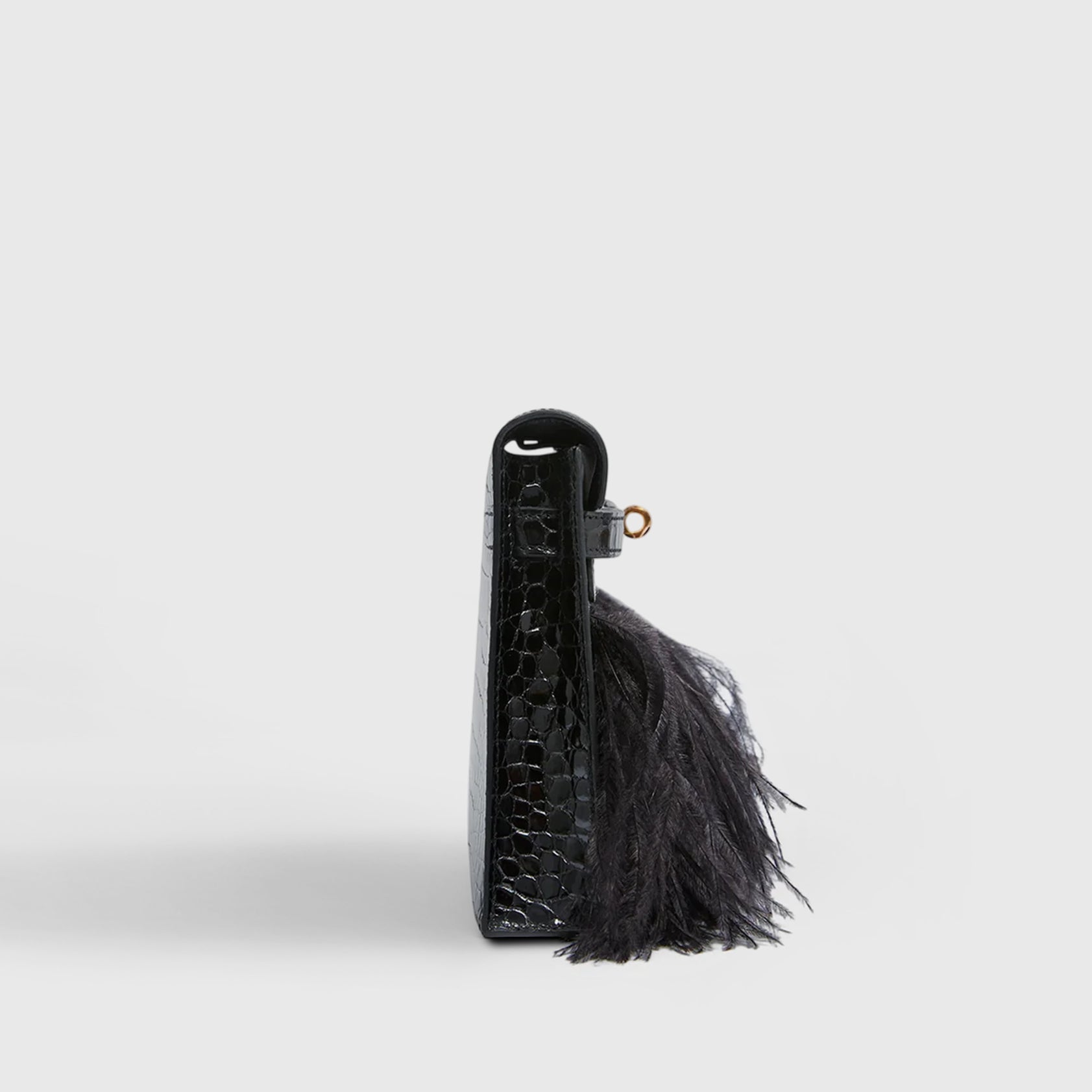 Hermès Kelly Elan Folie Croc Black Ostrich Feather Gold Hardware