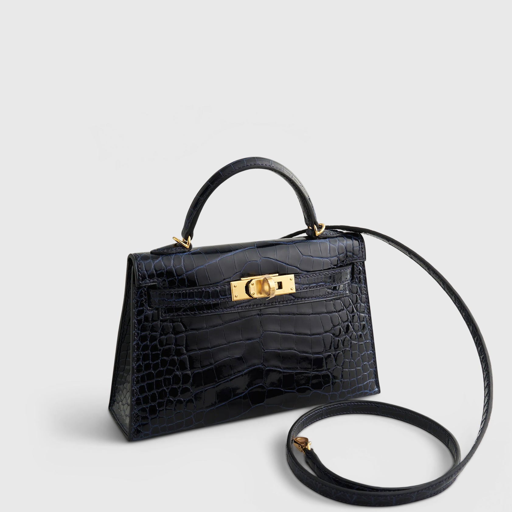 Hermès Kelly Mini Alligator Blue Marine Shiny Gold Hardware