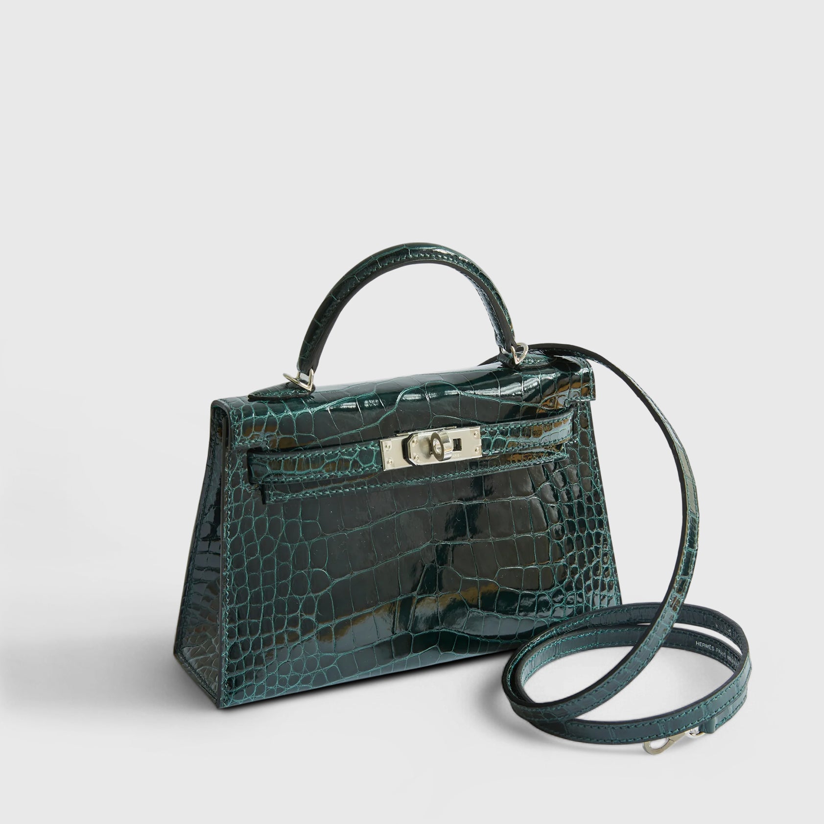 Hermès Kelly Mini Alligator Vert Cypress Shiny Palladium Hardware