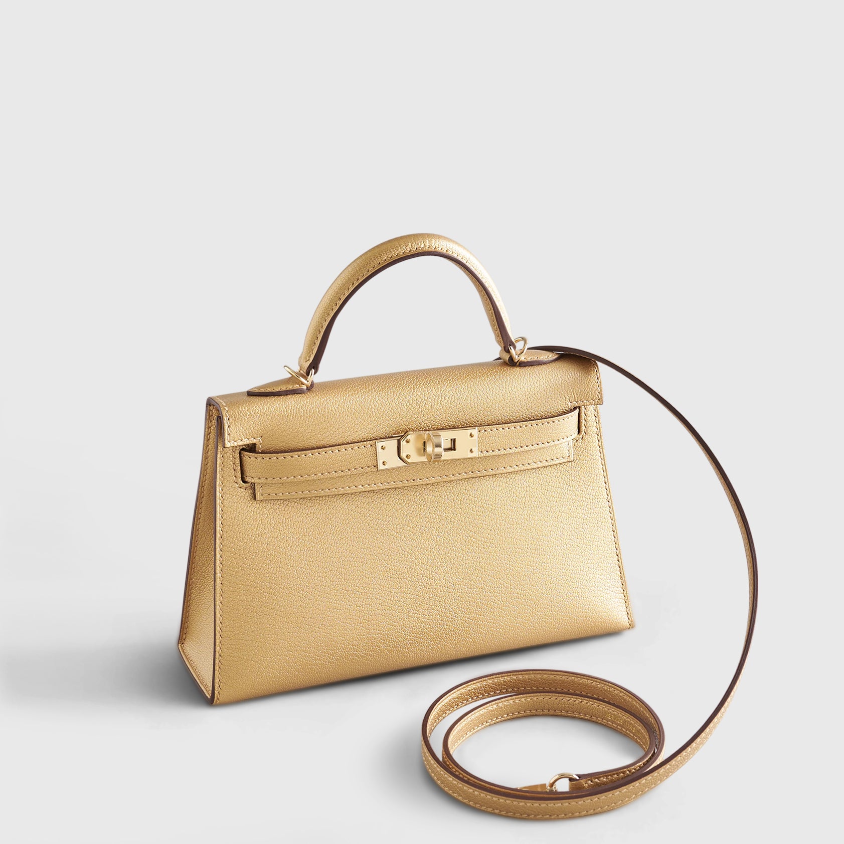 Hermès Kelly Mini Chamkilight Chevre Dore Permabrass Hardware