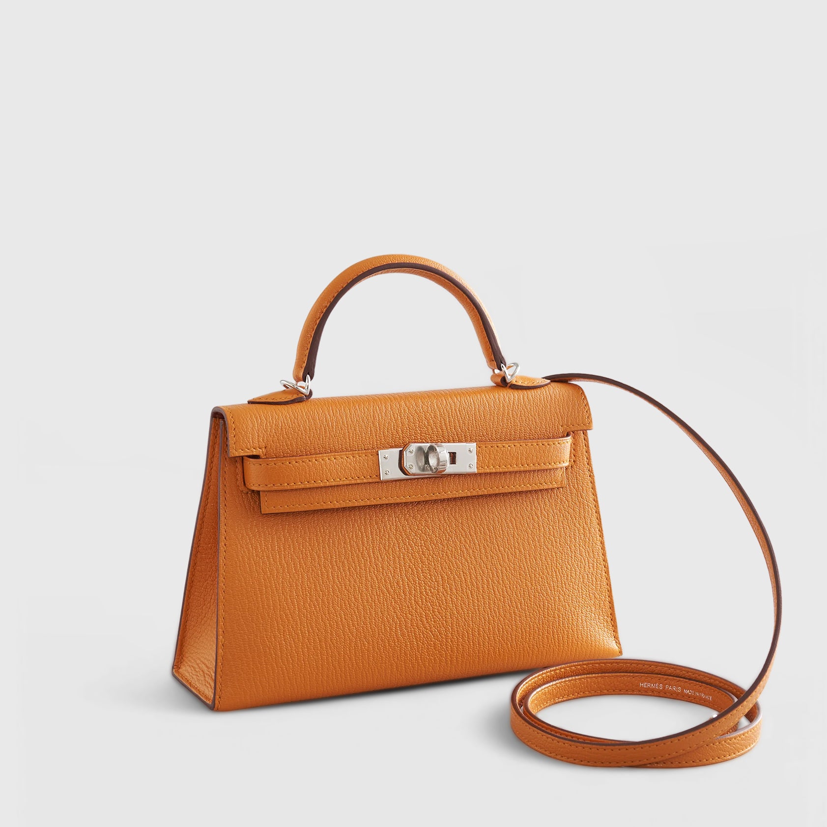 Hermès Kelly Mini Chevre Apricot/Cuivre Sellier Palladium Hardware - eliteUSA