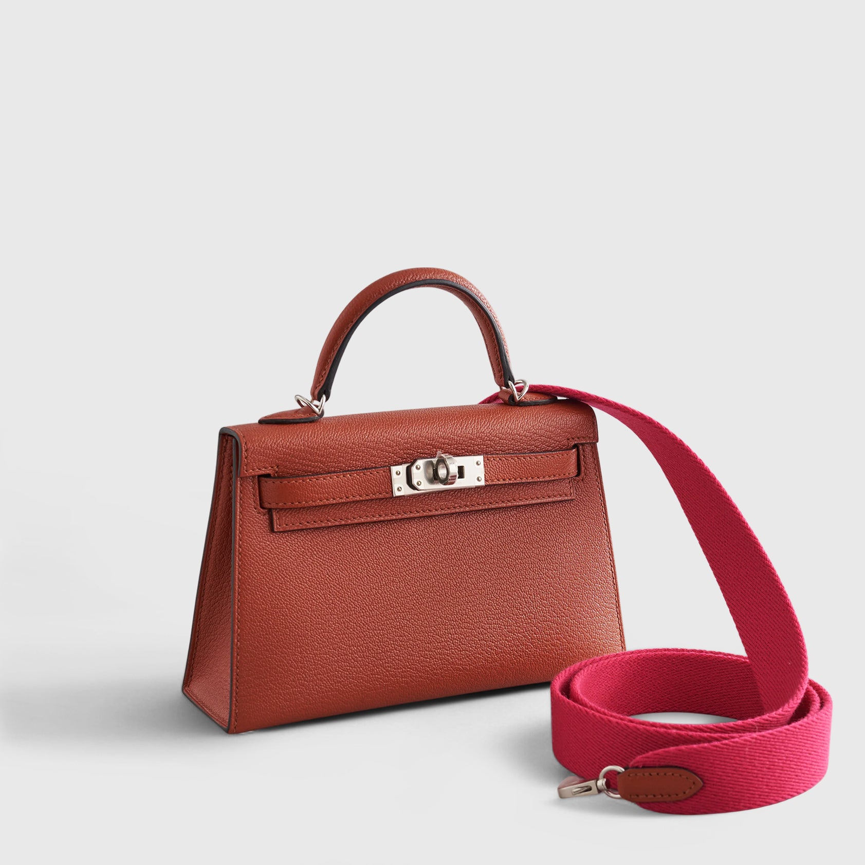 Hermès Kelly Mini Chevre Cuivre/Rose Mexico w/ Wool Strap Palladium Hardware - eliteUSA