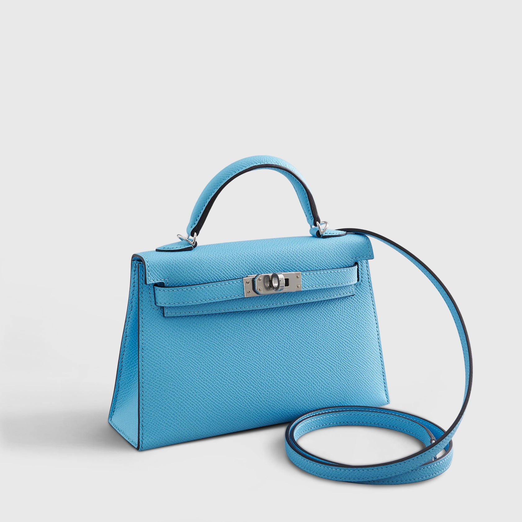 Hermès Kelly Mini Epsom Blue Celeste Sellier Palladium Hardware - eliteUSA