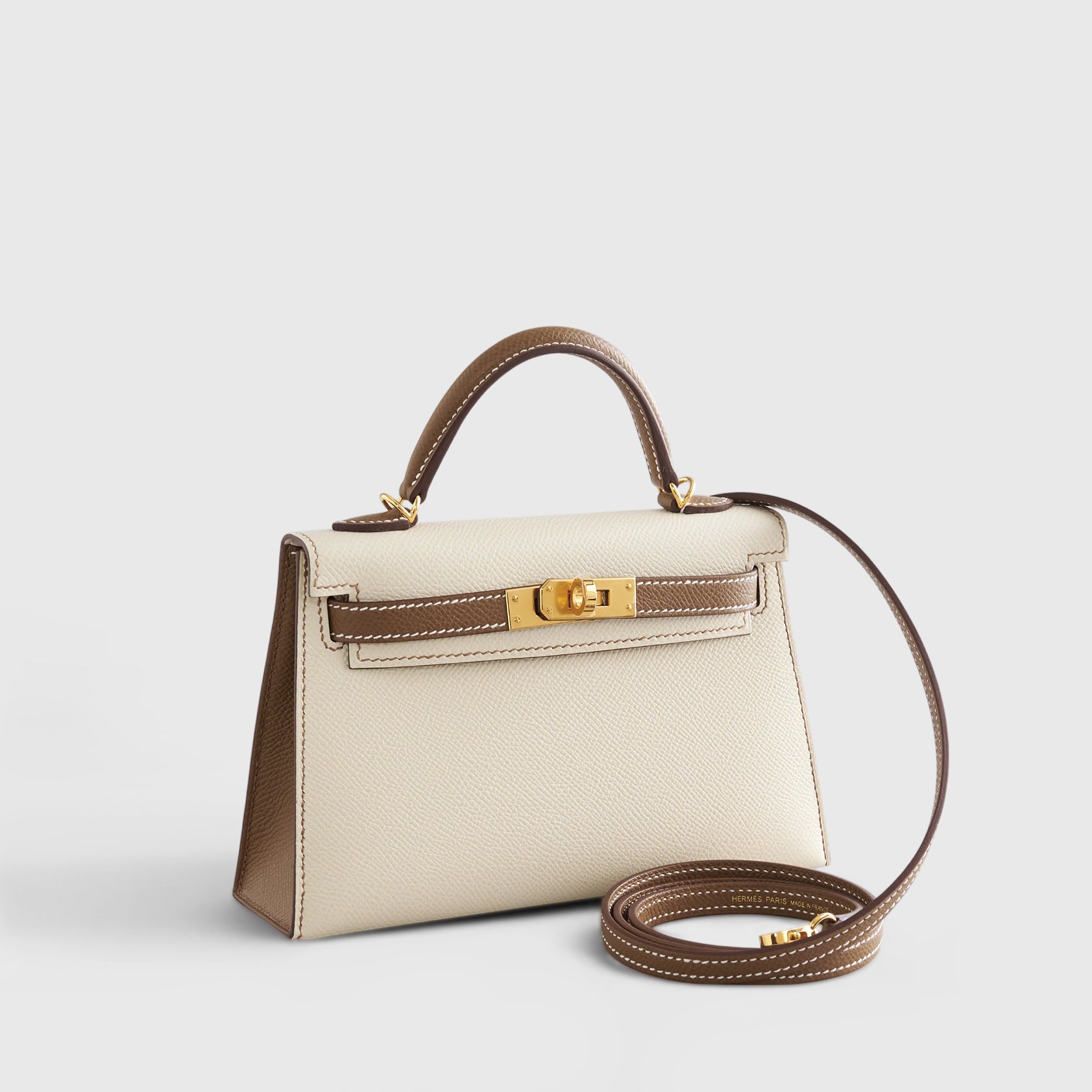Hermès Kelly Mini Epsom Craie/Alezan Sellier Gold Hardware HSS - eliteUSA