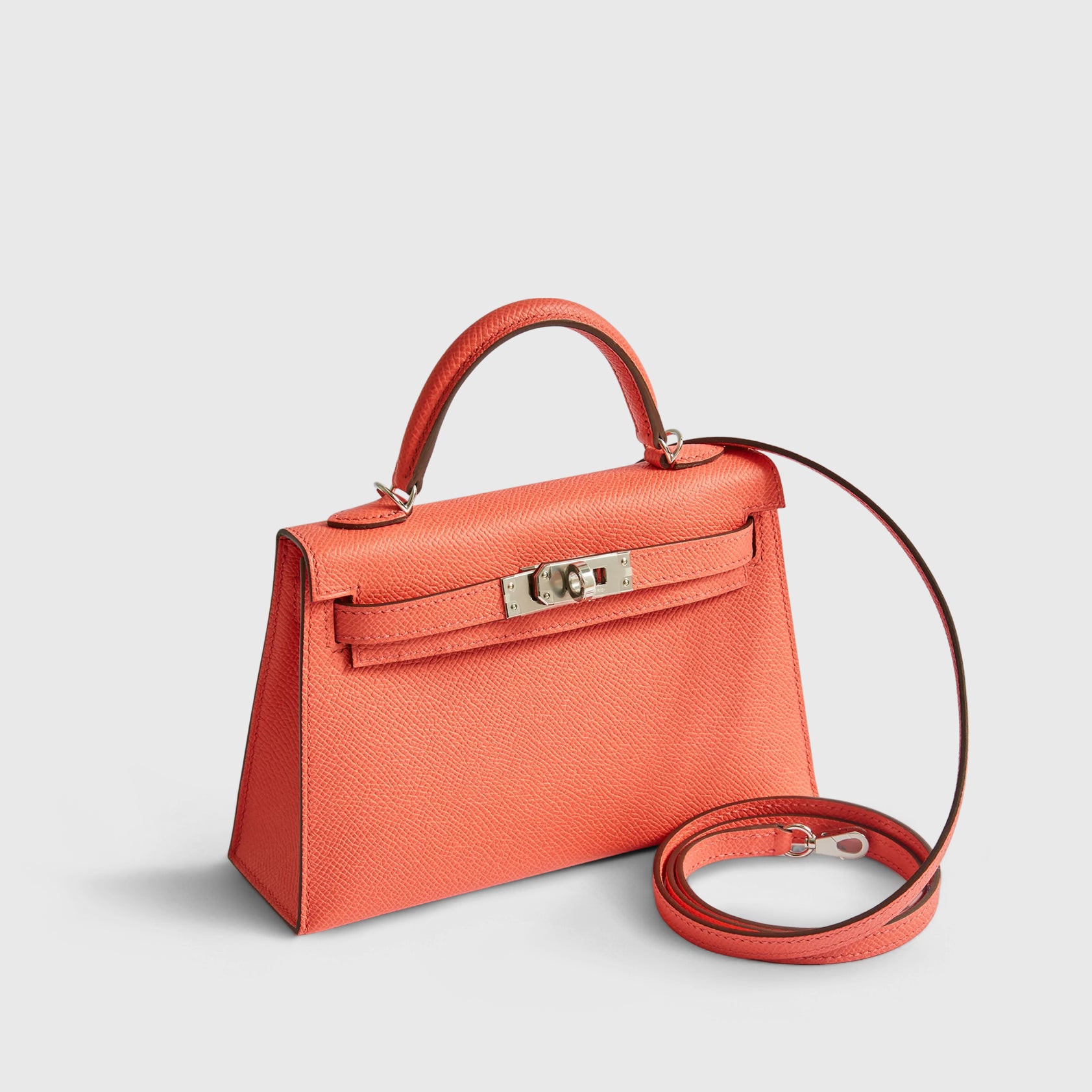Hermès Kelly Mini Epsom Rose Texas Palladium Hardware with Gold/White Strap