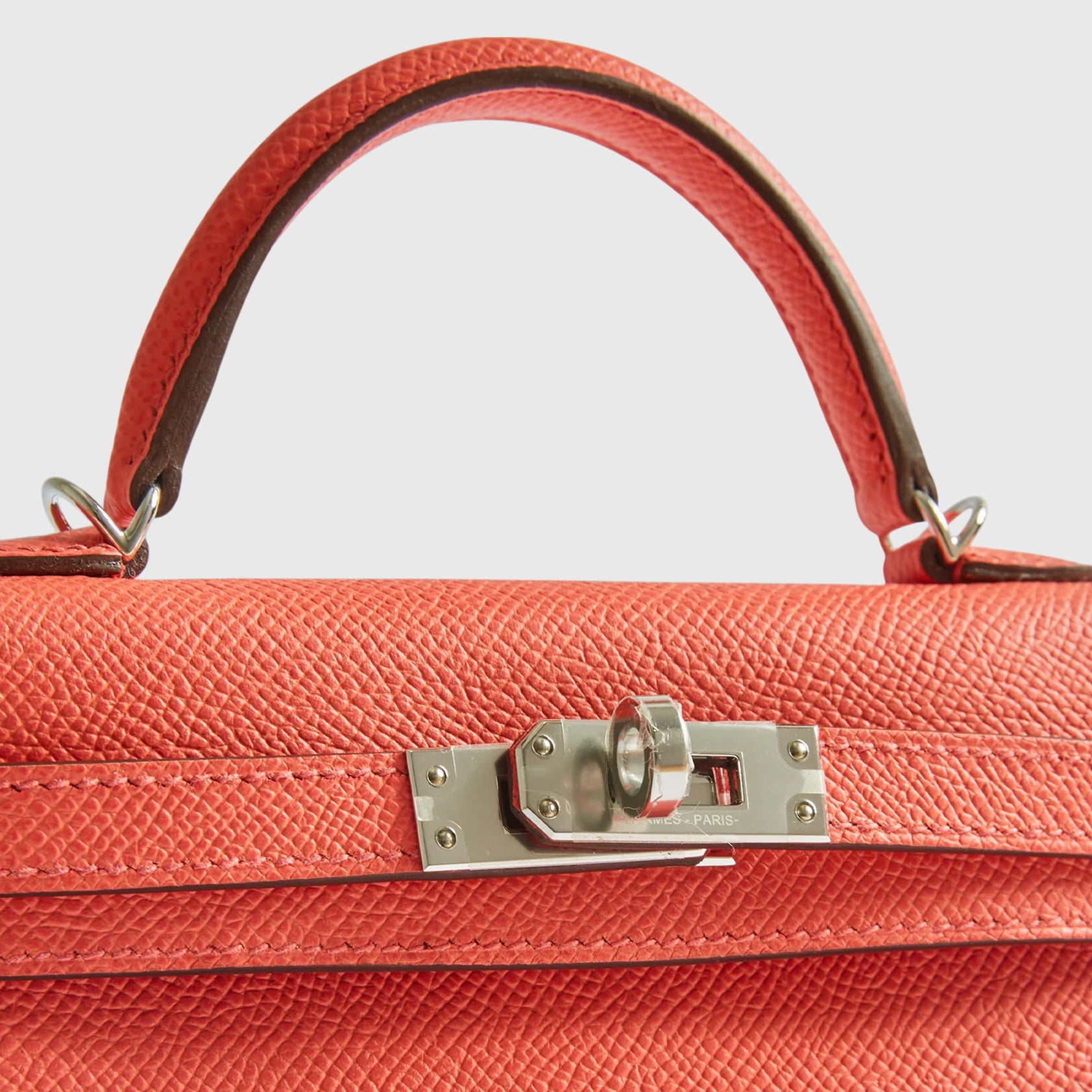 Hermès Kelly Mini Epsom Rose Texas Palladium Hardware with Gold/White Strap