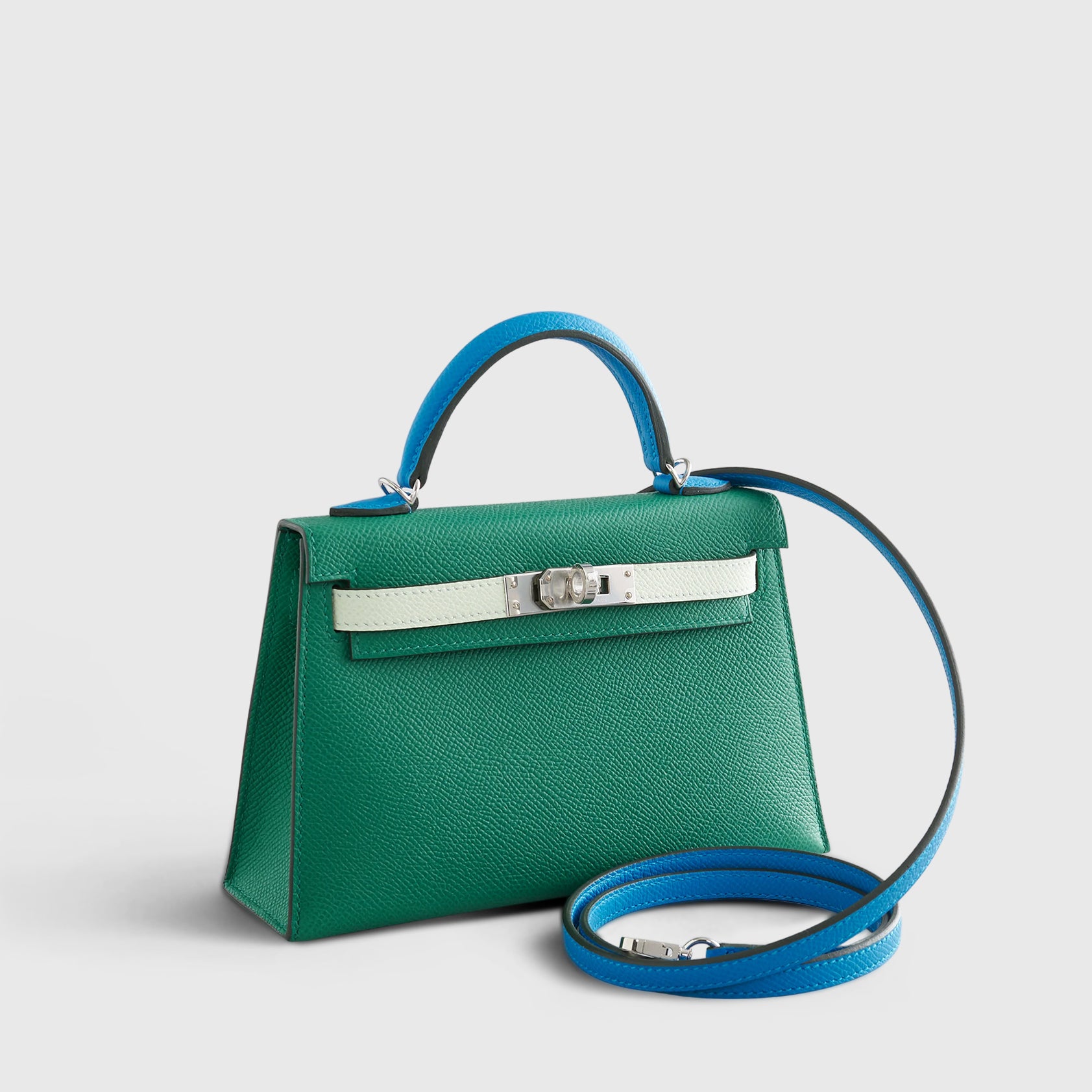 Hermès Kelly Mini Epsom Vert Vertigo/Vert Fizz/Blue Zanzibar Palladium Hardware - eliteUSA