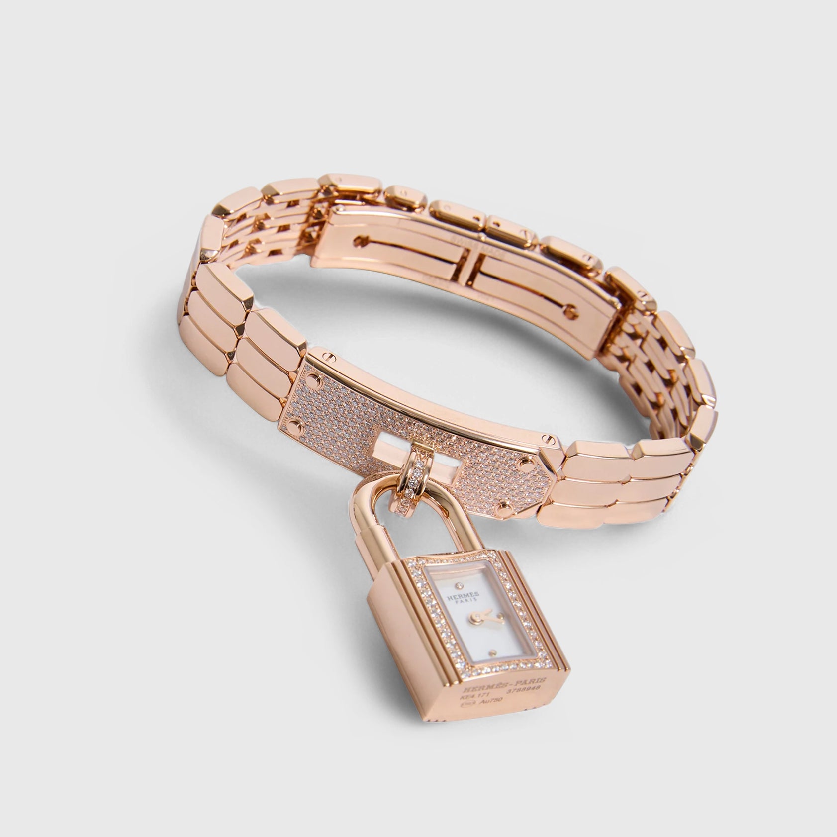 Hermès Kelly Mini Model Watch 16 mm Stainless Steel Rose Gold Hardware w/Diamond Buckle
