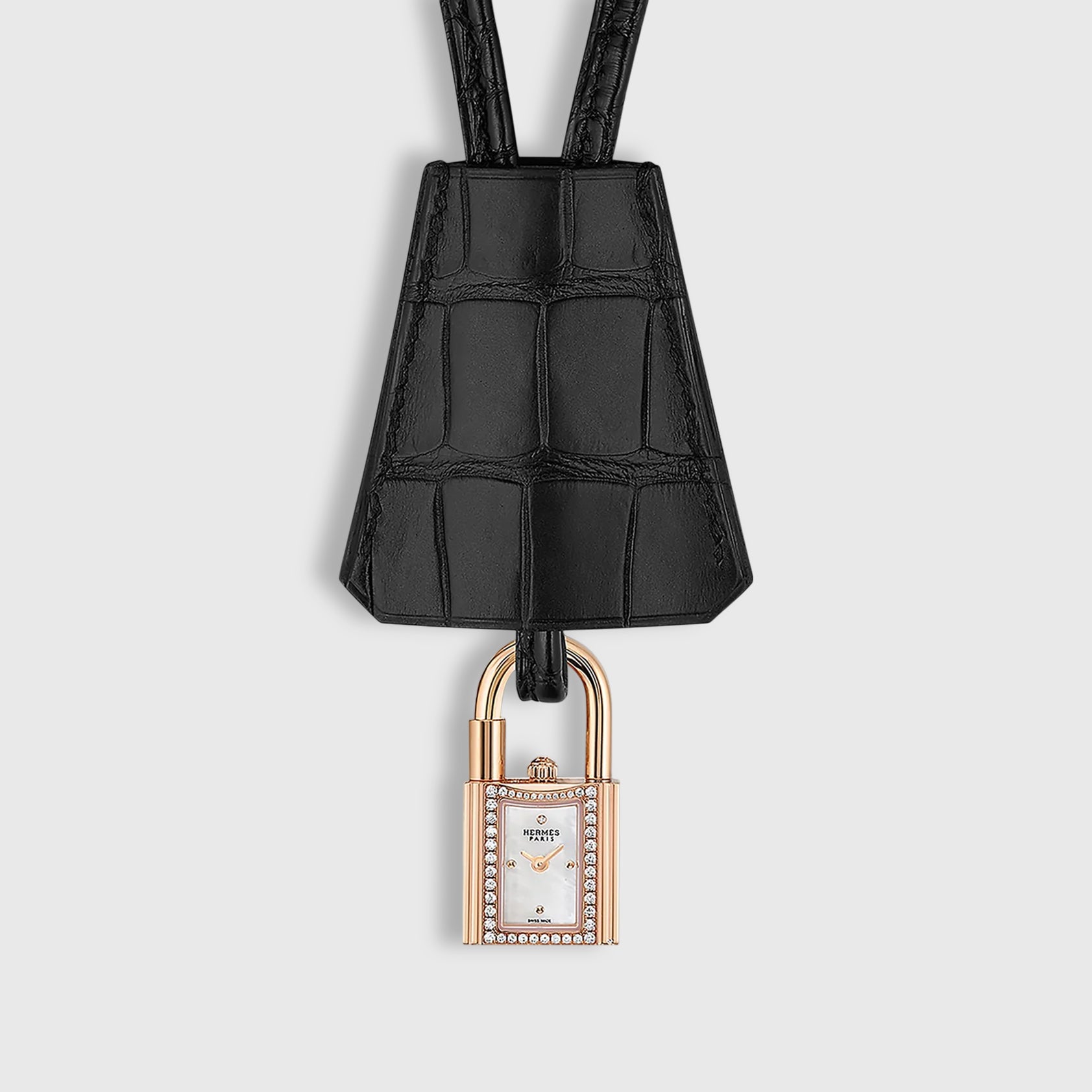 Hermès Kelly Mini Model Watch 16 mm Stainless Steel Rose Gold Hardware w/Diamond Buckle