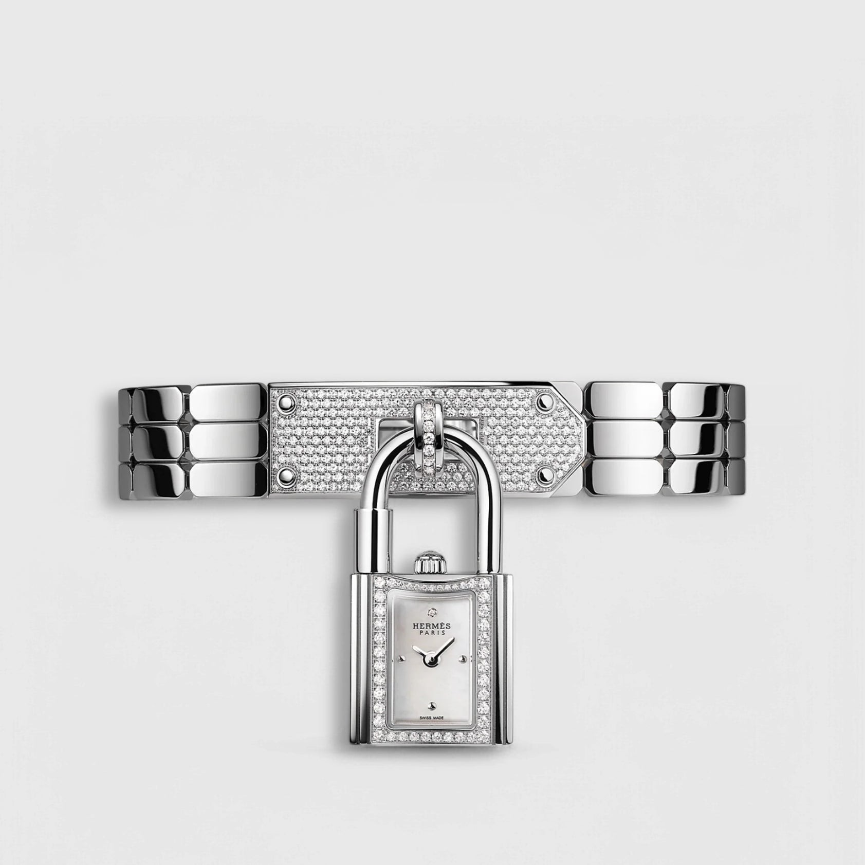 Hermès Kelly Mini Model Watch 16 mm Stainless Steel w/Diamond Buckle