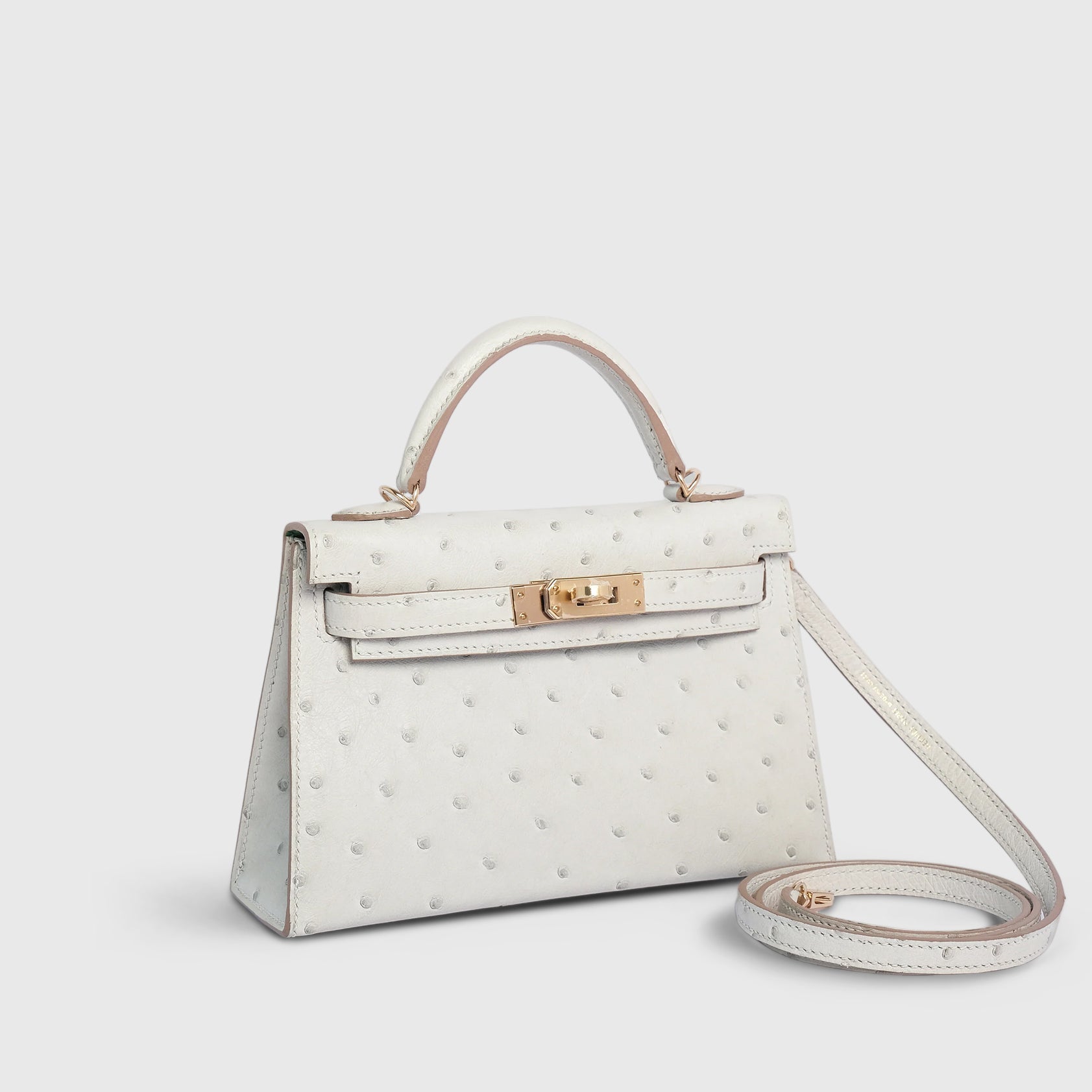 Hermès Kelly Mini Ostrich Gris Perle Permabrass Hardware HSS - eliteUSA