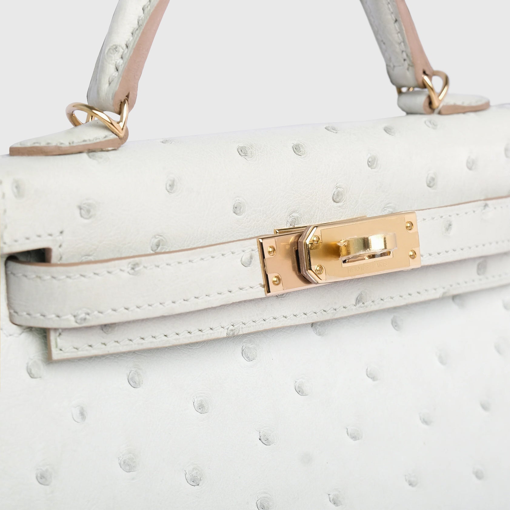 Hermès Kelly Mini Ostrich Gris Perle Permabrass Hardware HSS - eliteUSA