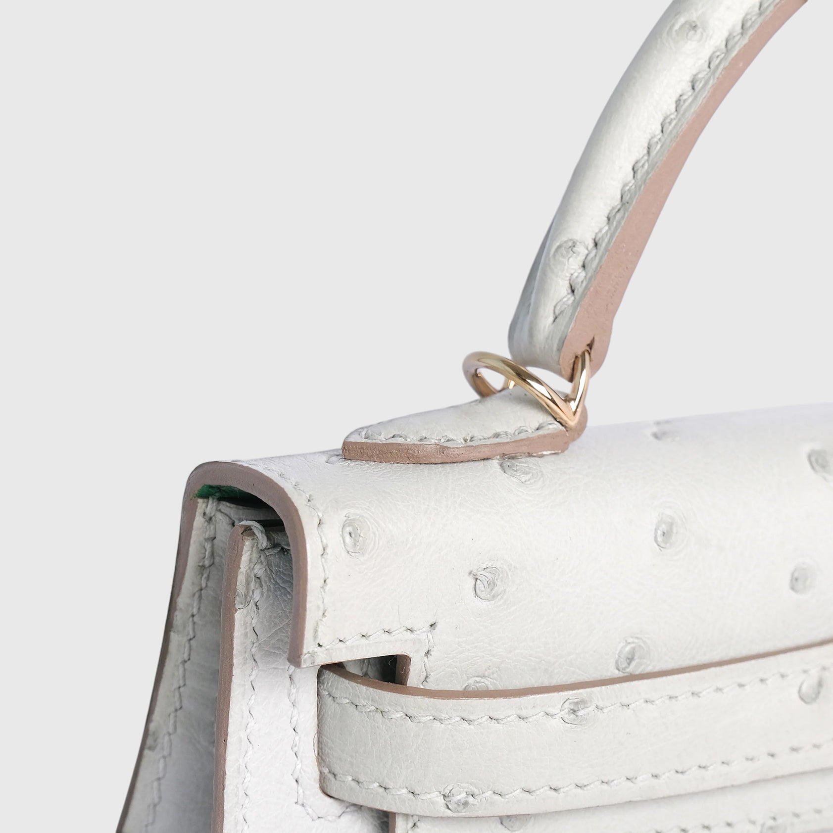 Hermès Kelly Mini Ostrich Gris Perle Permabrass Hardware HSS - eliteUSA