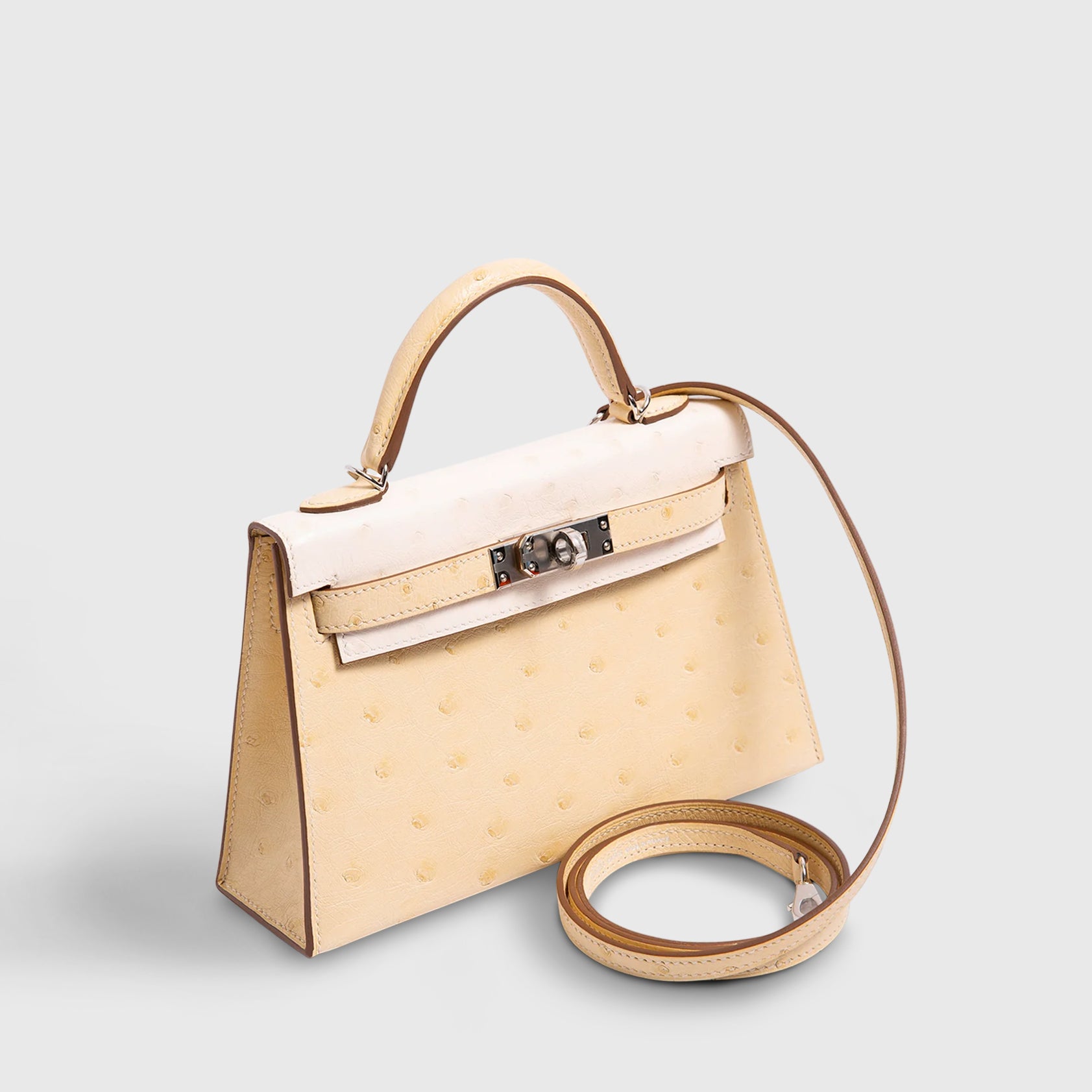 Hermès Kelly Mini Ostrich Vanille/Nata Palladium Hardware
