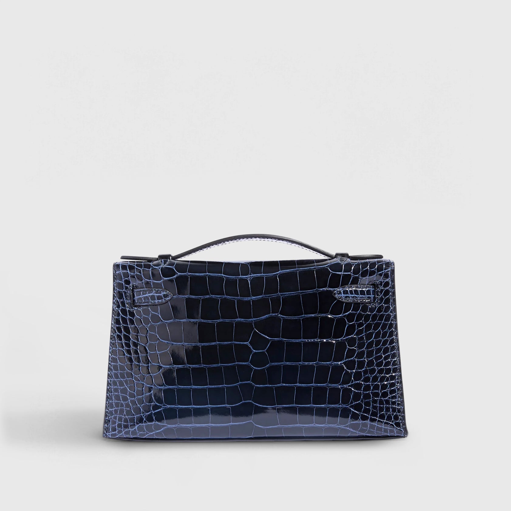 Hermès Kelly Pochette Mini Alligator Black/Blue Marine Gold Hardware Shiny