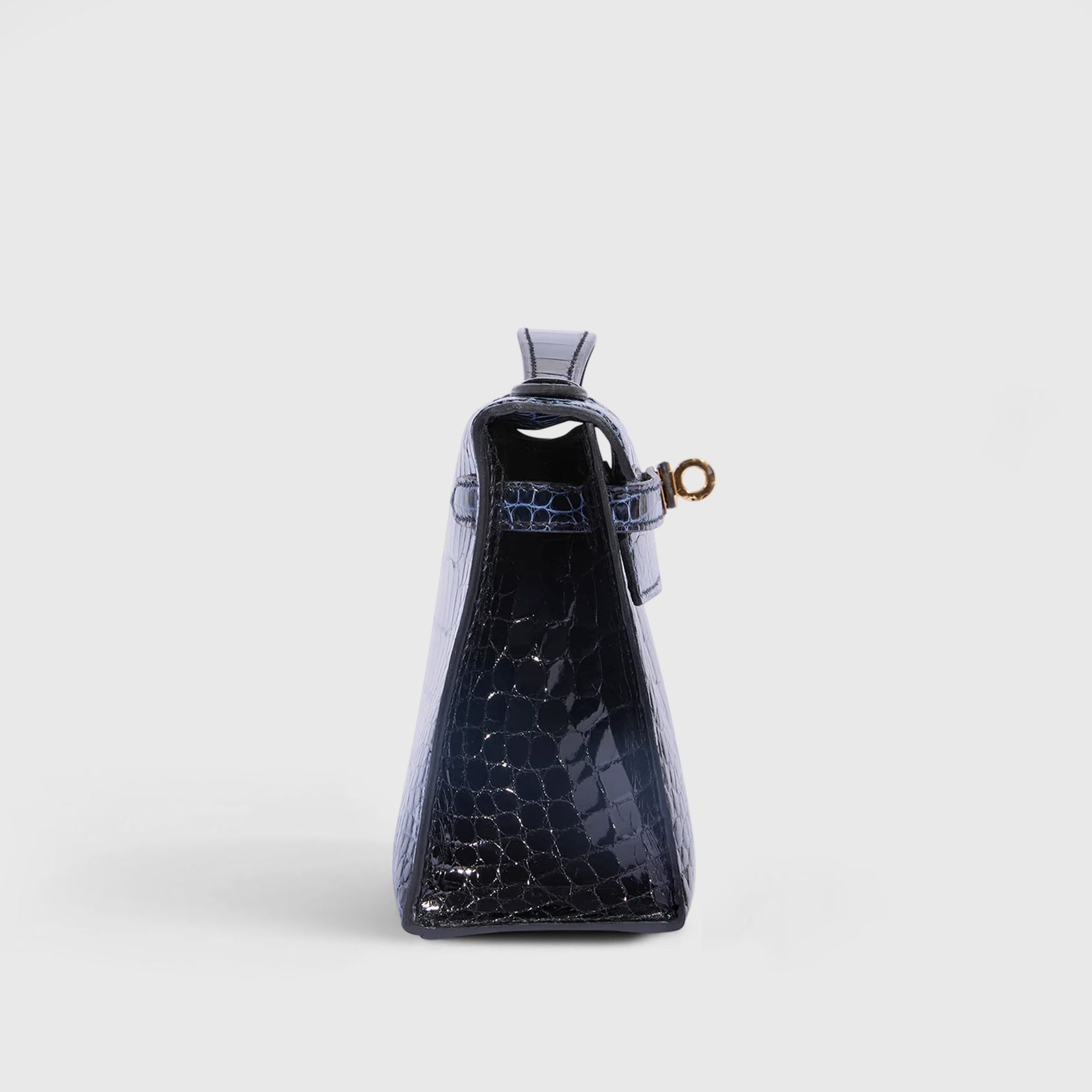 Hermès Kelly Pochette Mini Alligator Black/Blue Marine Gold Hardware Shiny