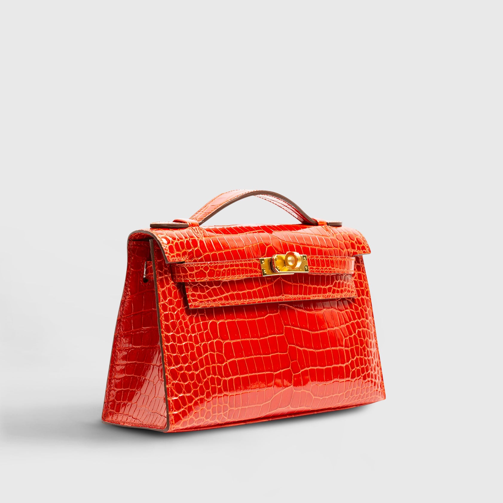 Hermès Kelly Pochette Mini Croc Sanguine Gold Hardware