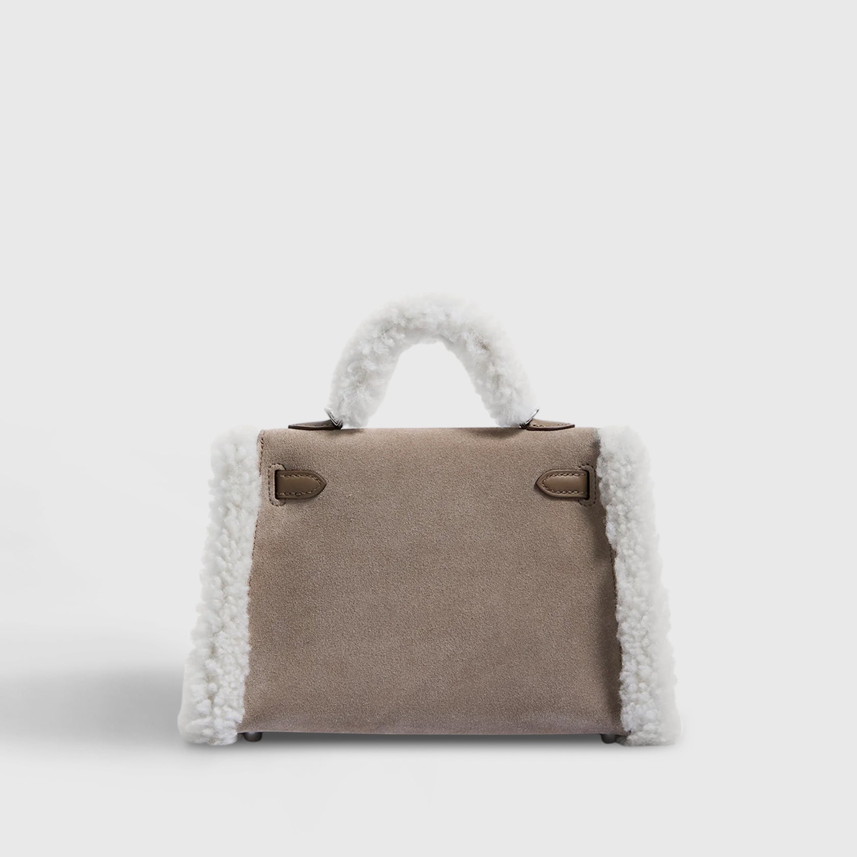 Hermès Kelly Teddy Mini Shearling, Swift, Suede Gris Caillou / Ecru / Etoupe Grizzly Palladium Hardware