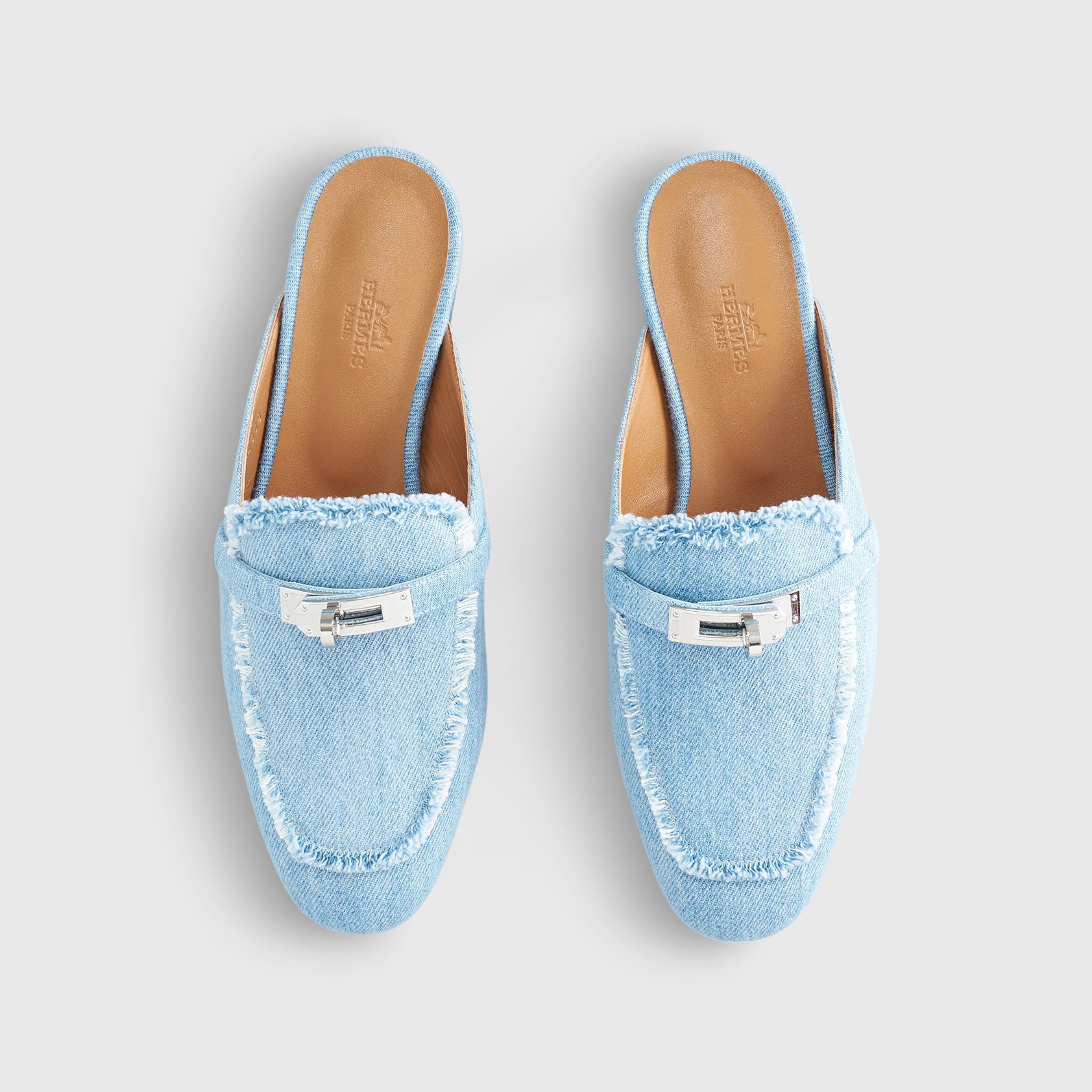 Hermès Oz Mules 38 Denim Blue Clair Palladium Hardware