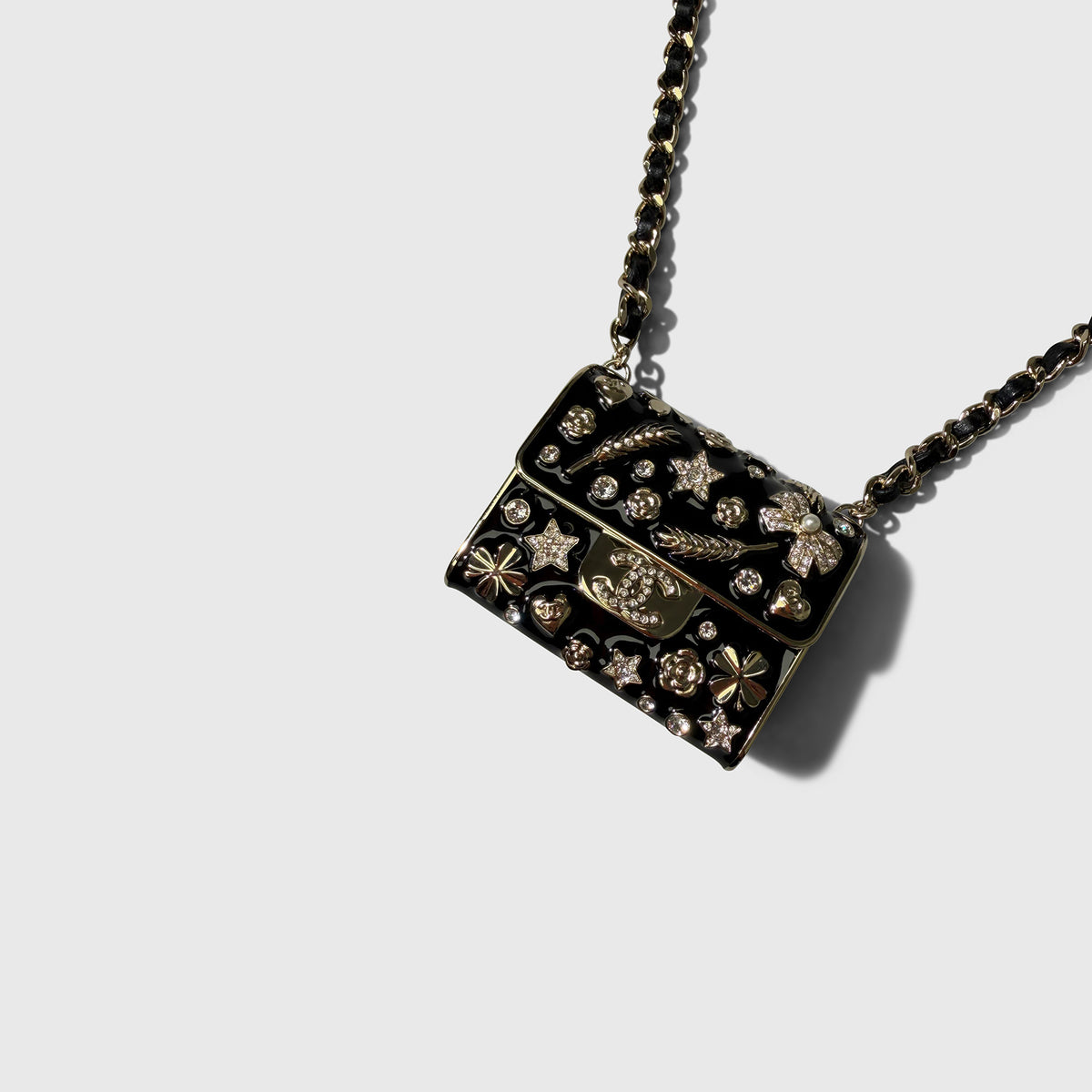 Chanel Long Necklace Handbag Metal, Resin, Glass Pearls, Strass Black