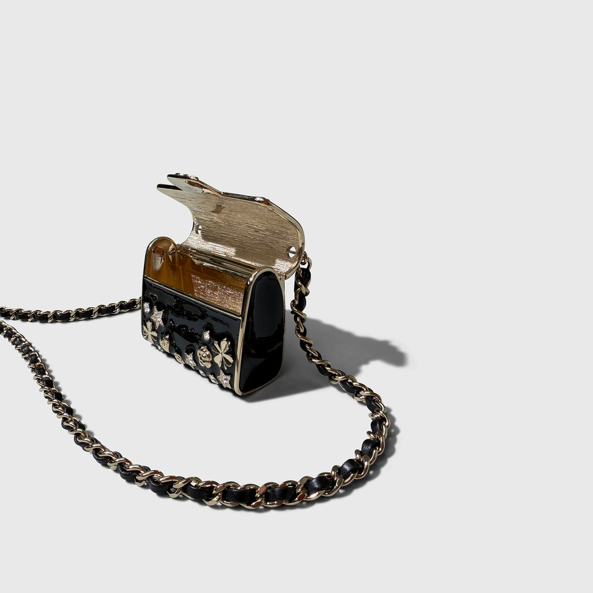 Chanel Long Necklace Handbag Metal, Resin, Glass Pearls, Strass Black